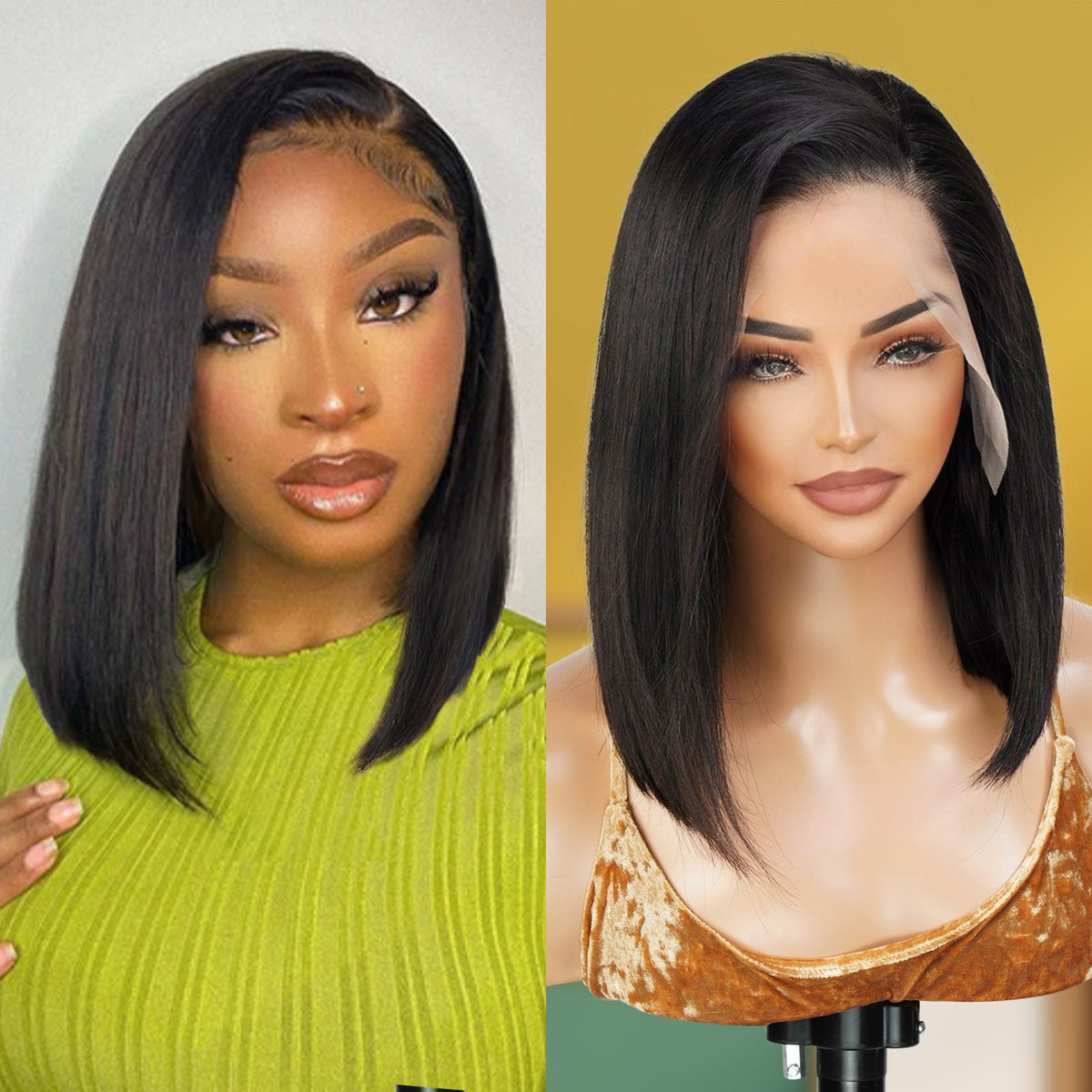 UpScale 100% Human Hair Glueless Pre Plucked 13x4 Lace Frontal Wig Bob 12"