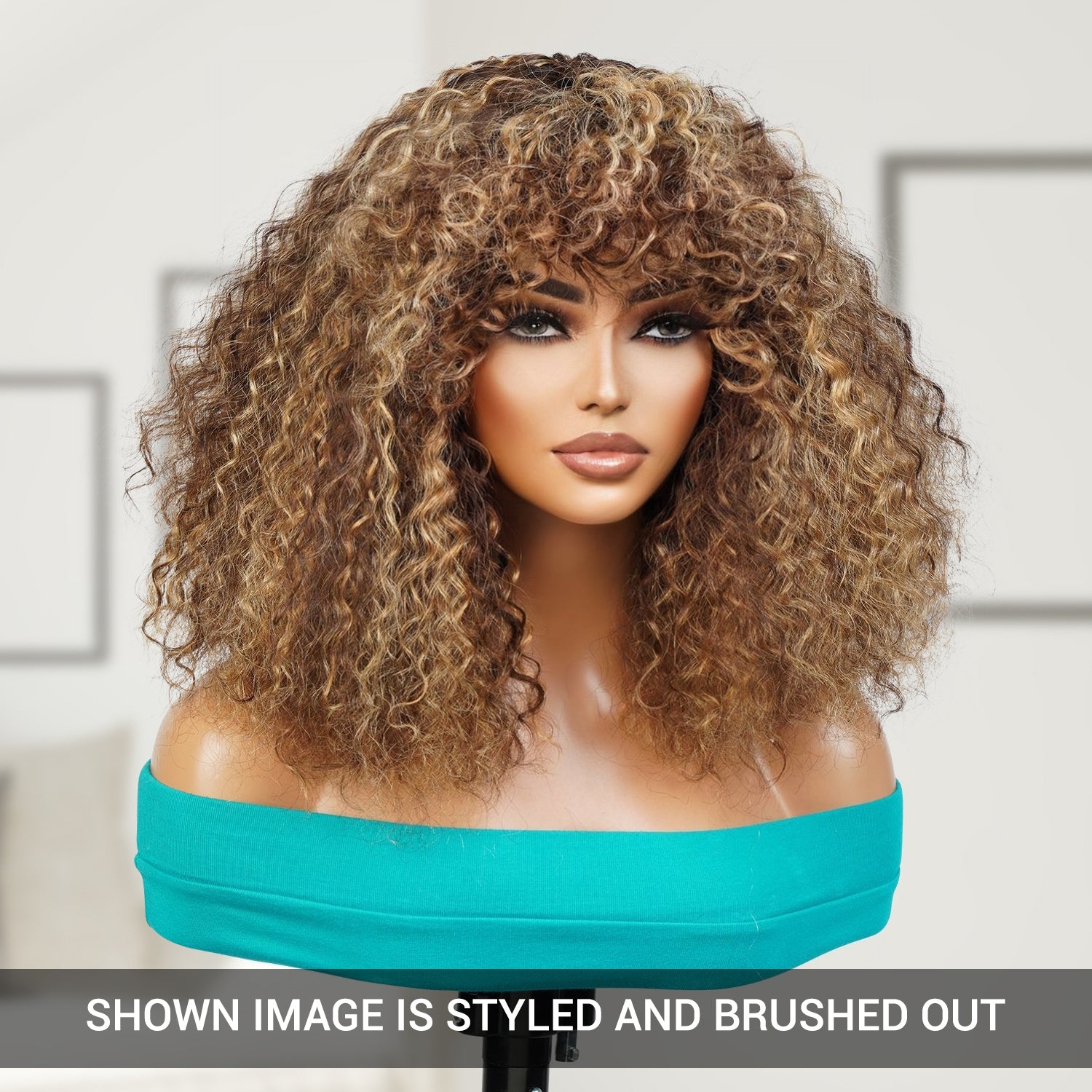 UpScale 100% Human Hair Balayage Blonde Highlight Short Curly Bob 14"