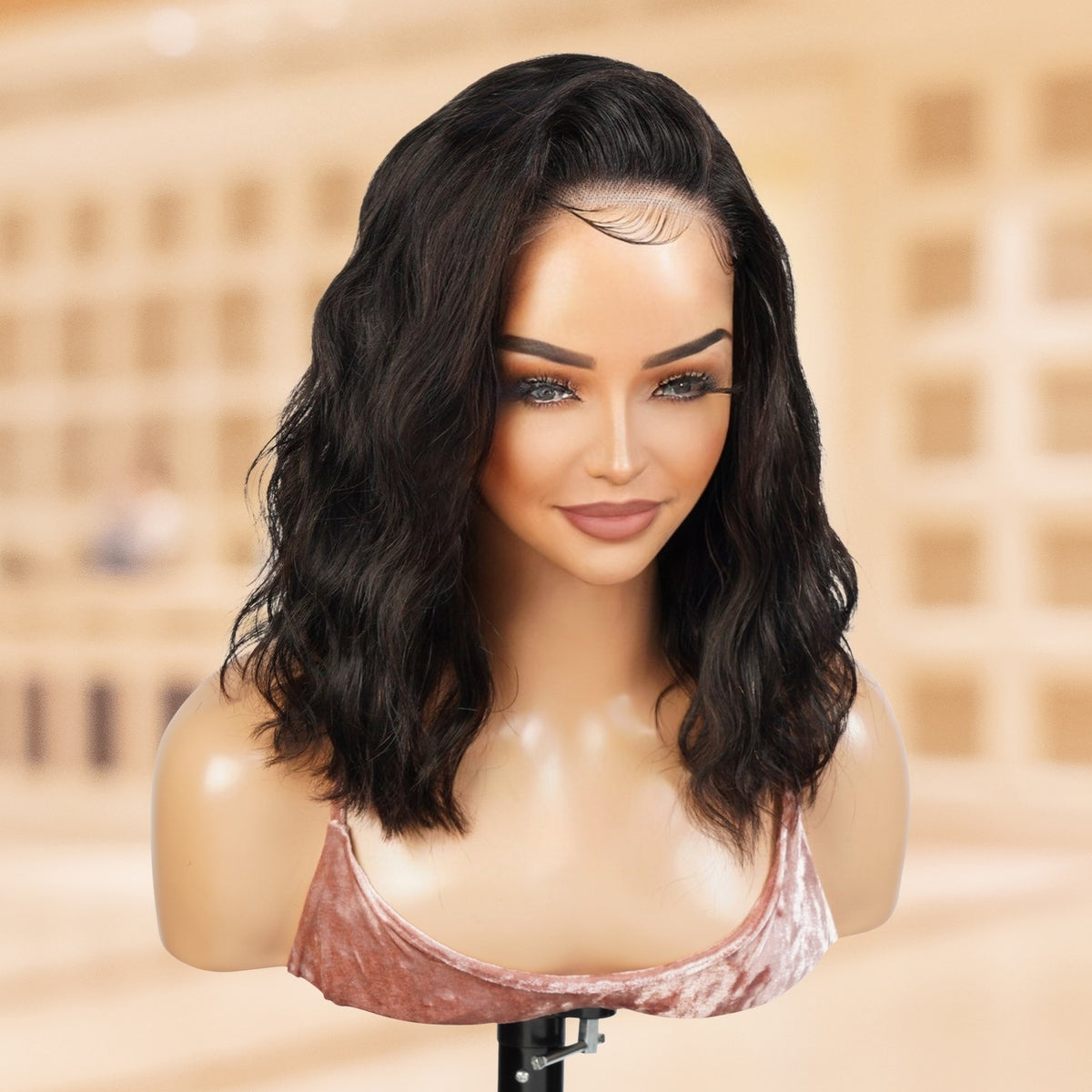 100% Human Hair Wear and Go Pre Cut Pre Plucked Glueless 5x5 Lace Wig Natural wave bob 12"