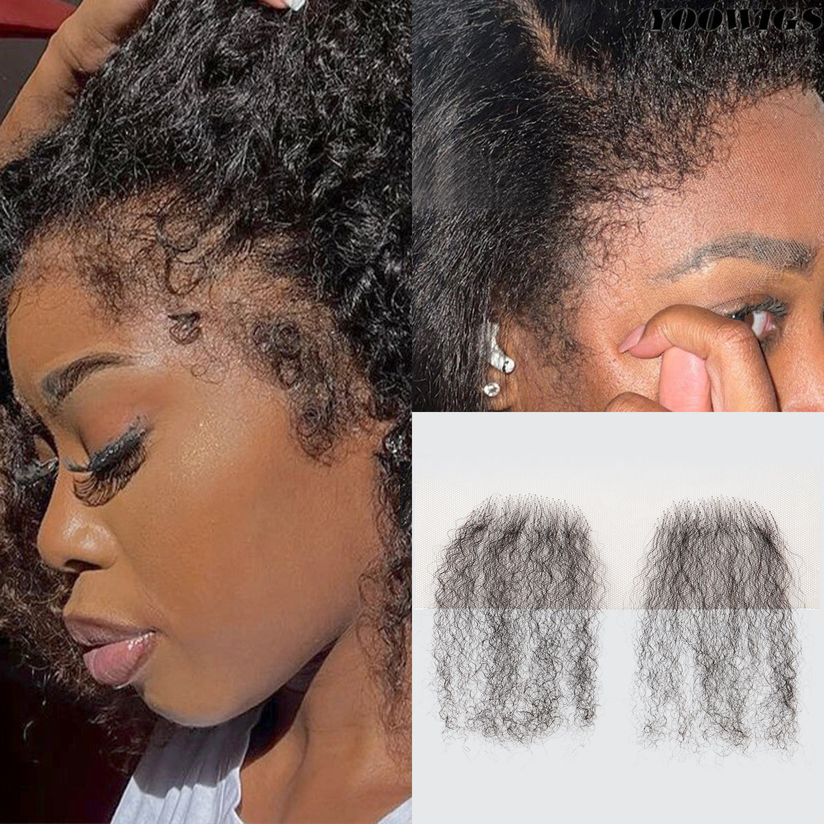 Celebrity 100% Human Hair HD Lace Reusable Fake Baby Hair Edge 2pcs Kinky C-Shape