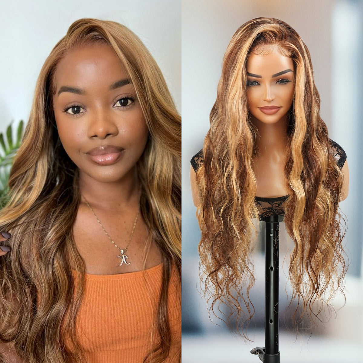 Wear and Go Pre Cut Glueless 100% Virgin Human Hair 5x5 Lace Wig Sun Kissed Honey Blonde Highlight Body Wave 26"