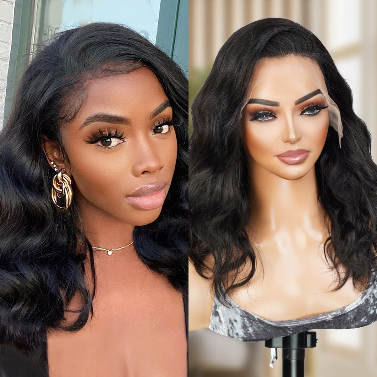 UpScale 100% Human Hair Pre Plucked 13x4 Lace Frontal Wig Wavy Bob 14"