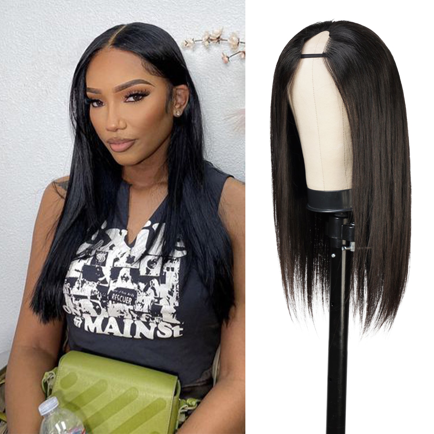 Diva Queen Virgin Human Hair Hand Tied V-Part Clip Wig Straight 16"