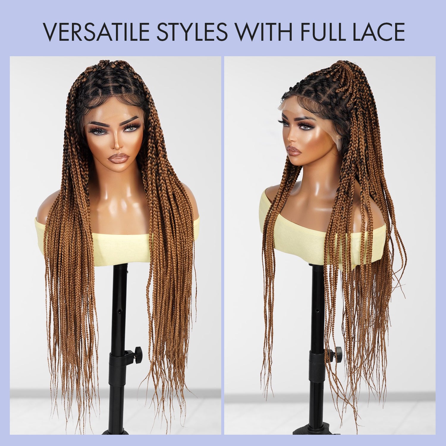 Authentic Glueless Full Lace Braided Wig Large Crisscross Frontal Knotless Box Braid 1B/27 36" BW Unit1