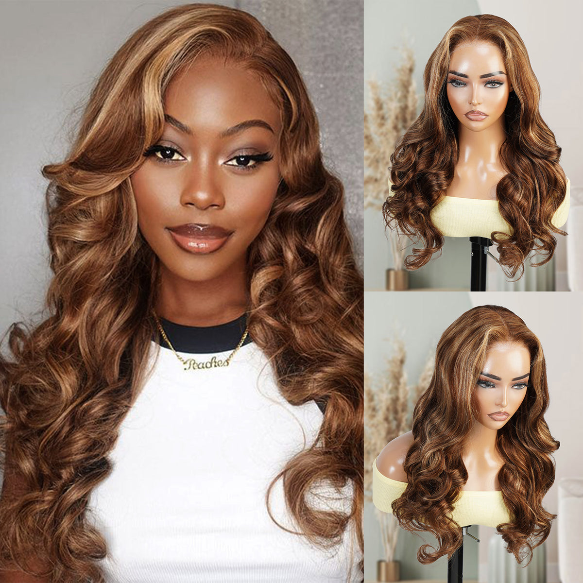 100% Human Hair Wear and Go Pre Cut Pre Plucked Glueless 7x5 Closure Wig Body Wave TP4/27 24"