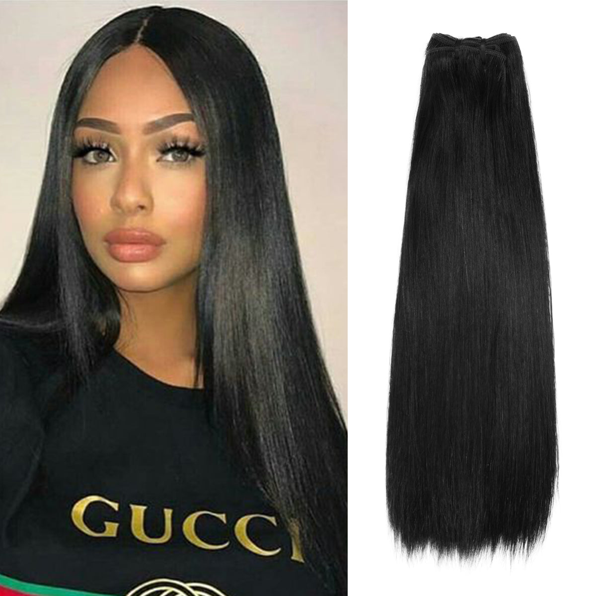 UpScale 15A Super Double Drawn Virgin Human Hair Silk Pressed Weave Bone Straight Natural Black (10"-28")