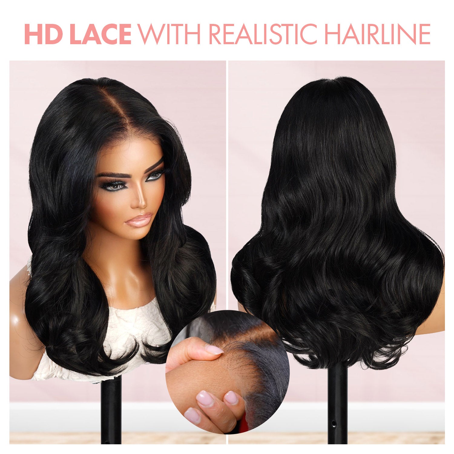 100% Human Hair Wear and Go Pre Cut Pre Plucked Glueless 7x5 Closure Wig Layered Blow Out with Curtain Bangs Natural 16"