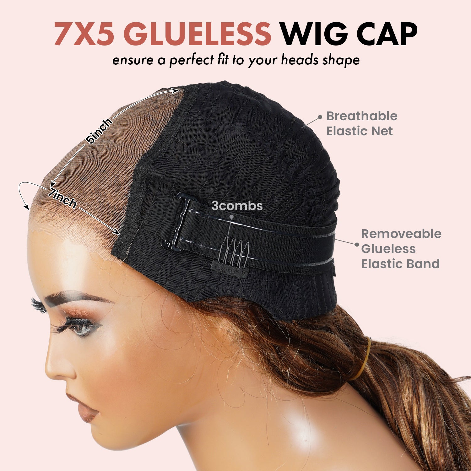 100% Human Hair Wear and Go Pre Cut Pre Plucked Glueless 7x5 Closure Wig Body Wave Chocolate Brown 20"