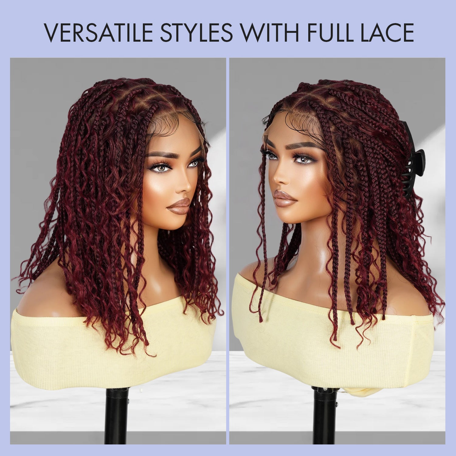 Authentic Glueless Full Lace Braided Wig Medium Knotless Boho Box Braid Deep Bulk Bob 1B/BUG 12" BW Unit5