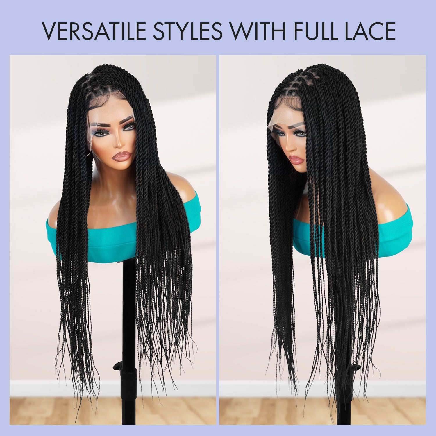 Authentic Glueless Full Lace Braided Wig Medium Knotless Senegalese Twist 1B 26" BW Unit2