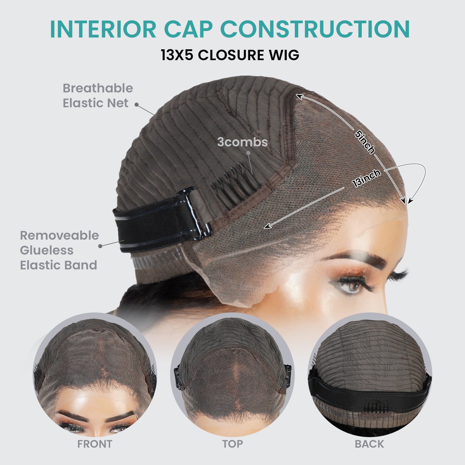 100% Human Hair Wear and Go Pre Cut Pre Plucked Glueless 13x5 Closure Wig Body Wave with Bang #2 20"