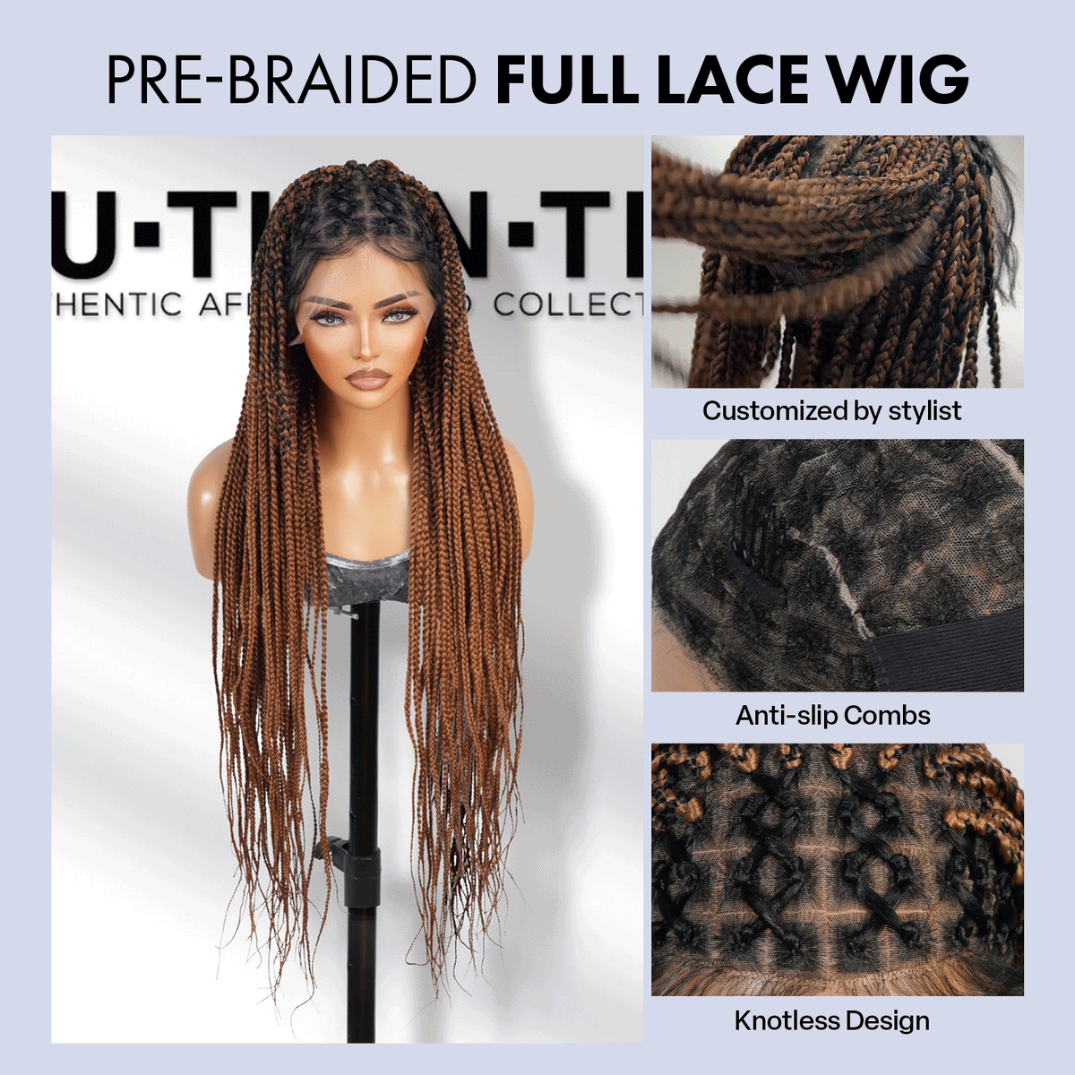 Authentic Glueless Full Lace Braided Wig Large Crisscross Frontal Knotless Box Braid 1B/30 36" BW Unit1