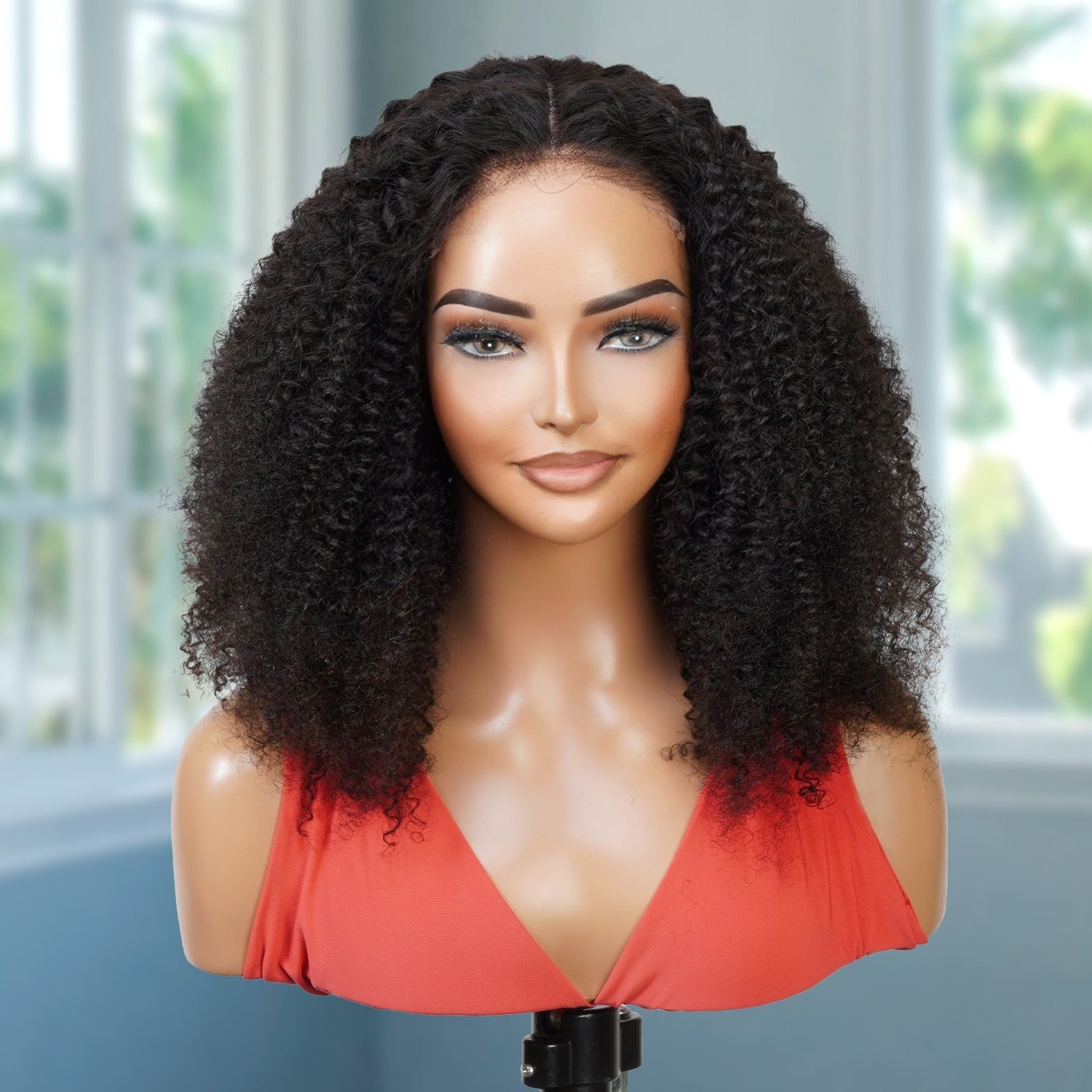 UpScale 100% Human Hair Wear and Go Pre Bleached Pre Cut Pre Plucked Glueless 5x5 Closure Wig Kinky Curly 16"