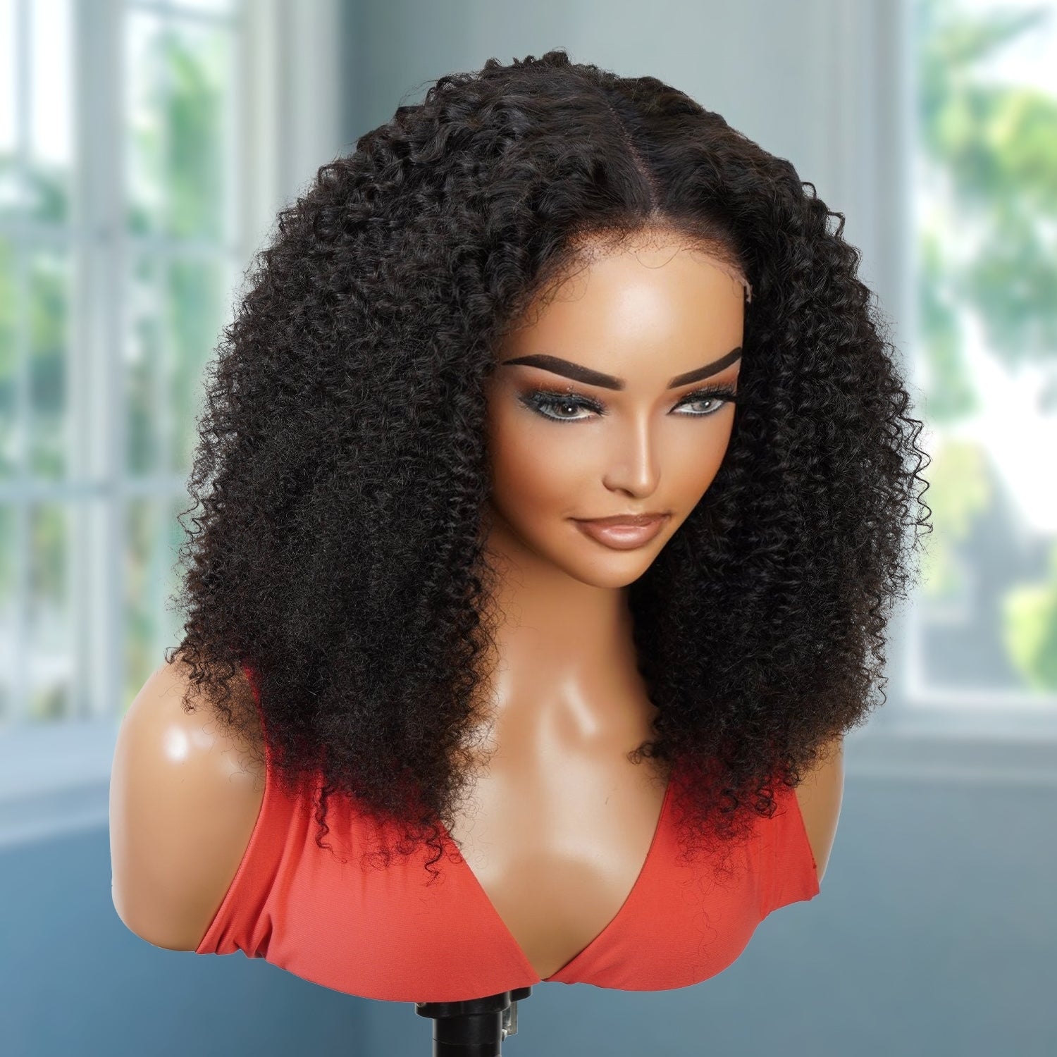 UpScale 100% Human Hair Wear and Go Pre Bleached Pre Cut Pre Plucked Glueless 5x5 Closure Wig Kinky Curly 16"