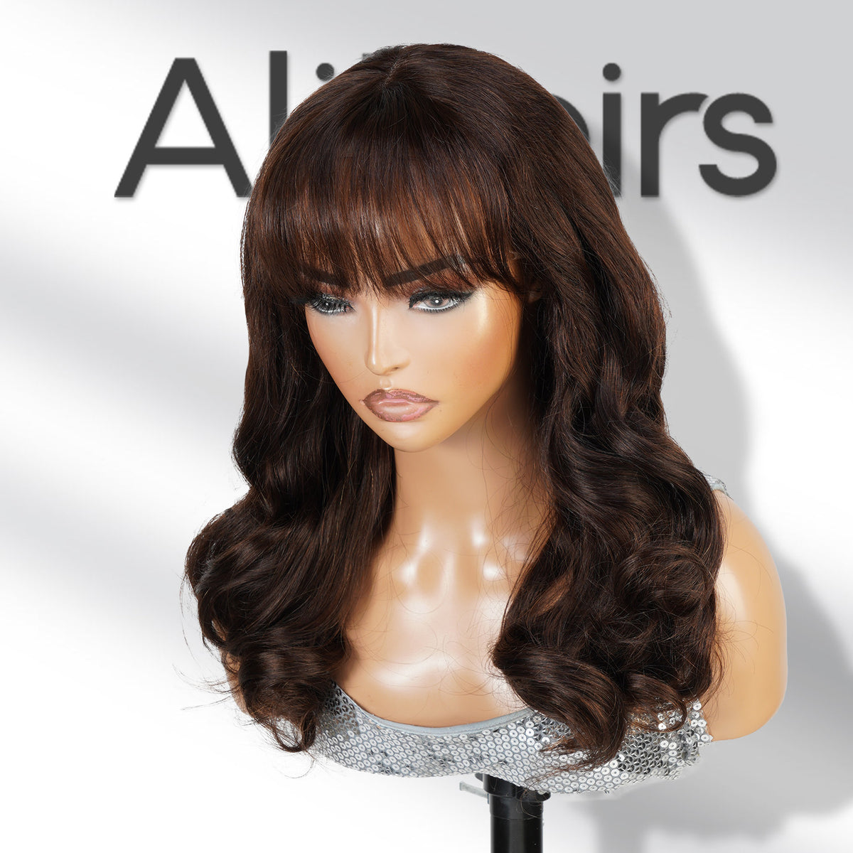 100% Human Hair Wear and Go Pre Cut Pre Plucked Glueless 13x5 Lace Front Wig Body Wave with Bang #2 22"