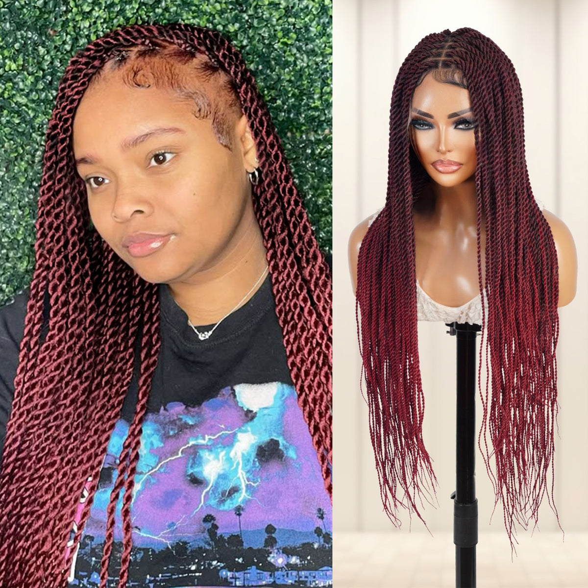 Authentic Glueless Full Lace Braided Wig Medium Knotless Senegalese Twist 1B/BUG 26" BW Unit2