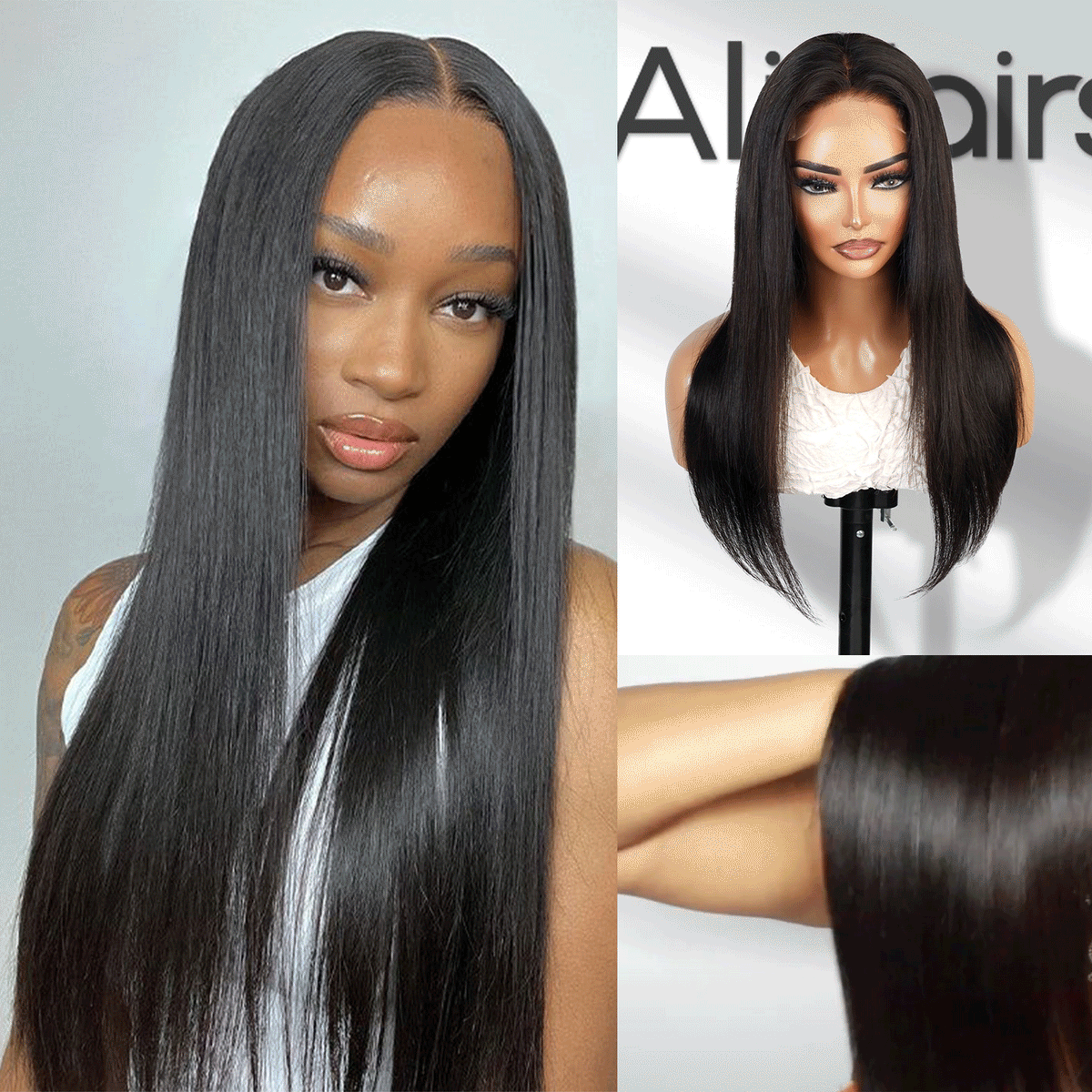 100% Human Hair Glueless 4x4 Closure Wig Straight Natural 18"