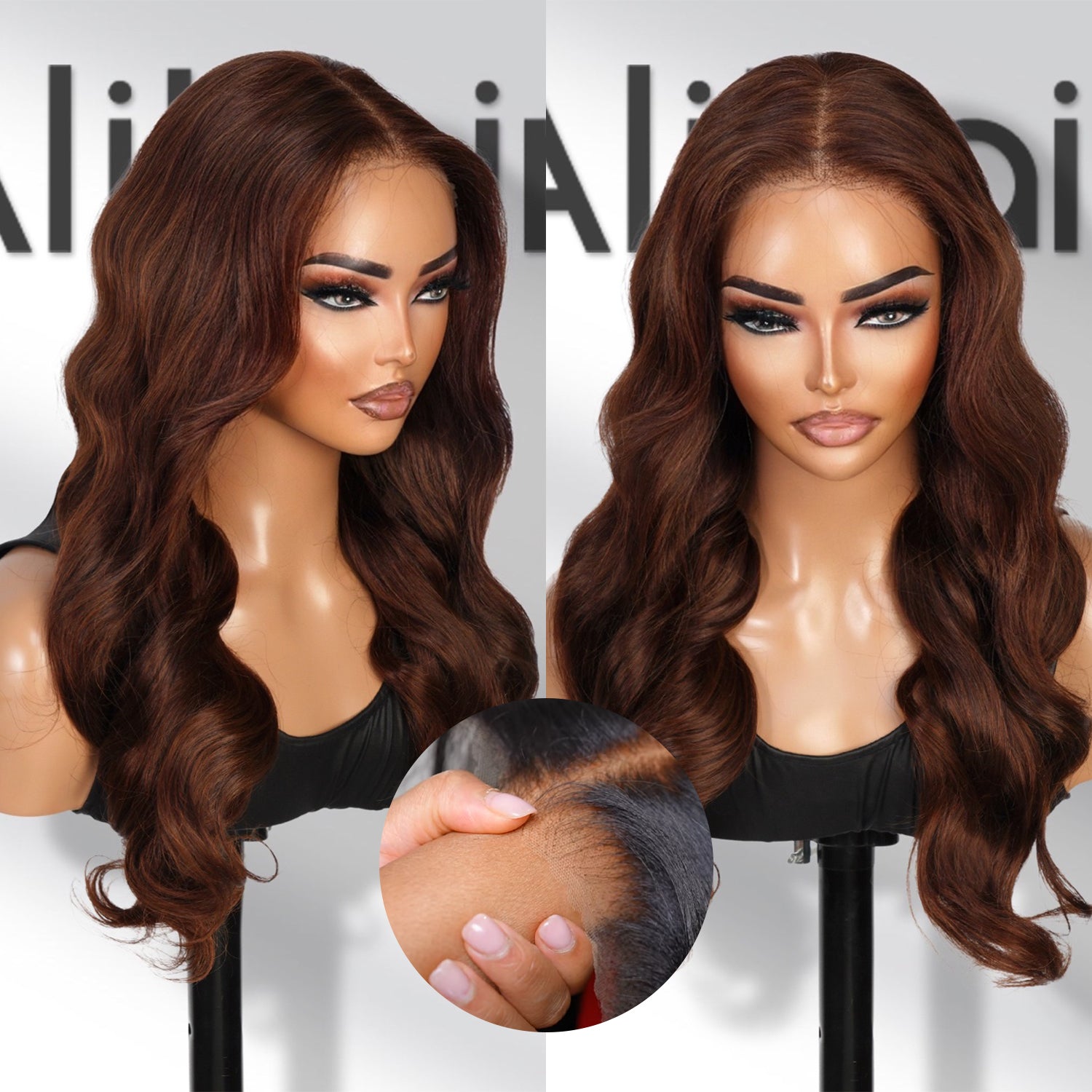 100% Human Hair Wear and Go Pre Cut Pre Plucked Glueless 7x5 Closure Wig Body Wave Chocolate Brown 20"