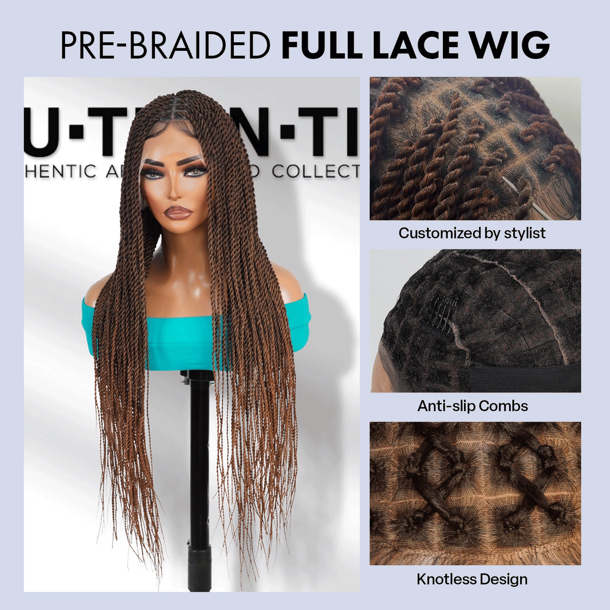 Authentic Glueless Full Lace Braided Wig Medium Knotless Senegalese Twist 1B/30 26" BW Unit2