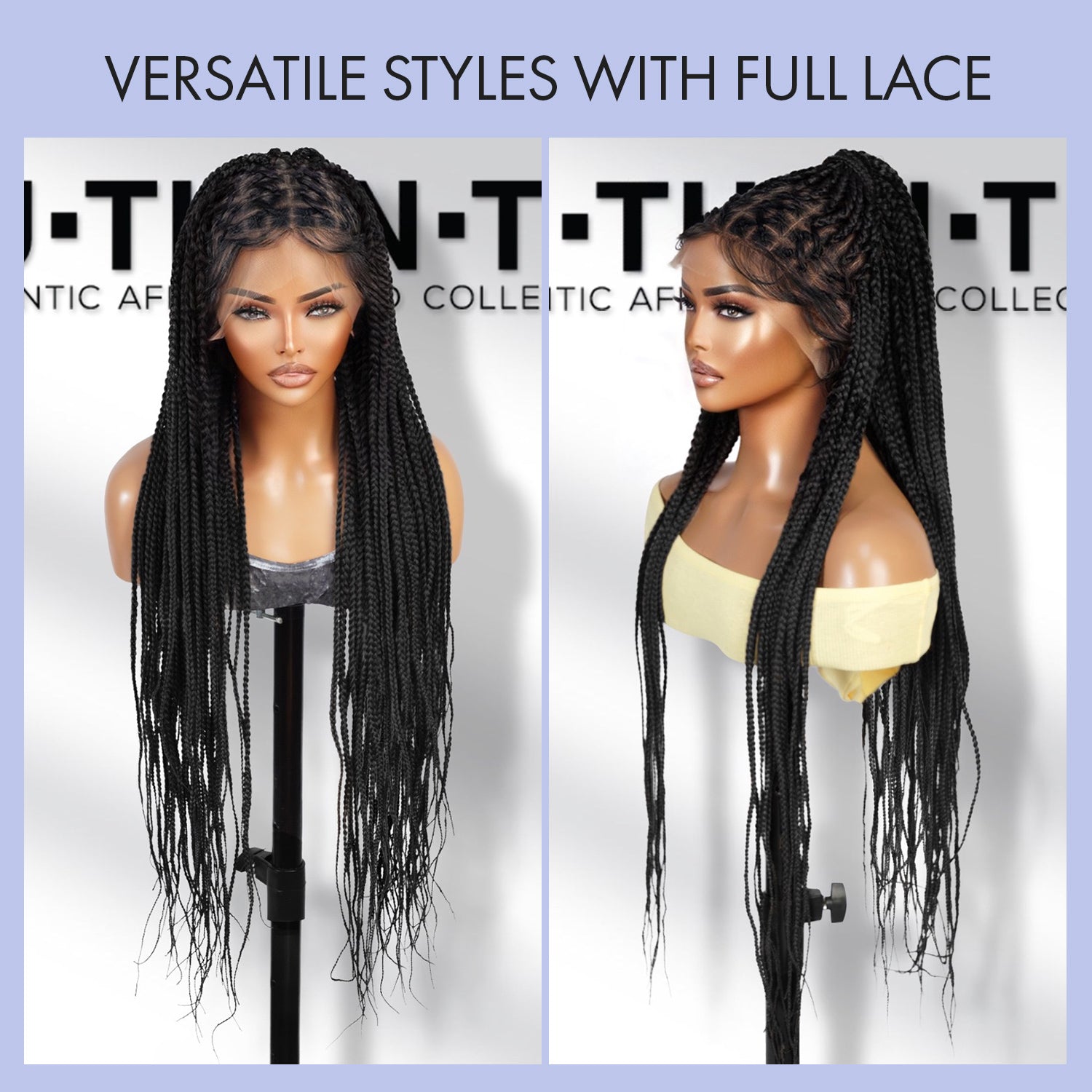 Authentic Glueless Full Lace Braided Wig Large Crisscross Frontal Knotless Box Braid 1B 36" BW Unit1