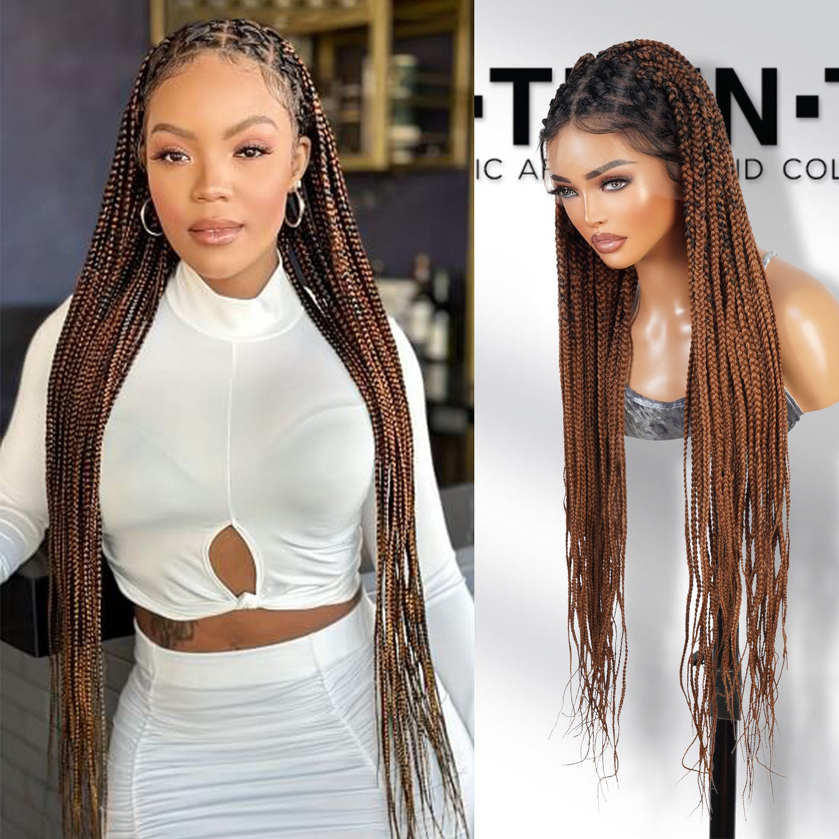 Authentic Glueless Full Lace Braided Wig Large Crisscross Frontal Knotless Box Braid 1B/30 36" BW Unit1