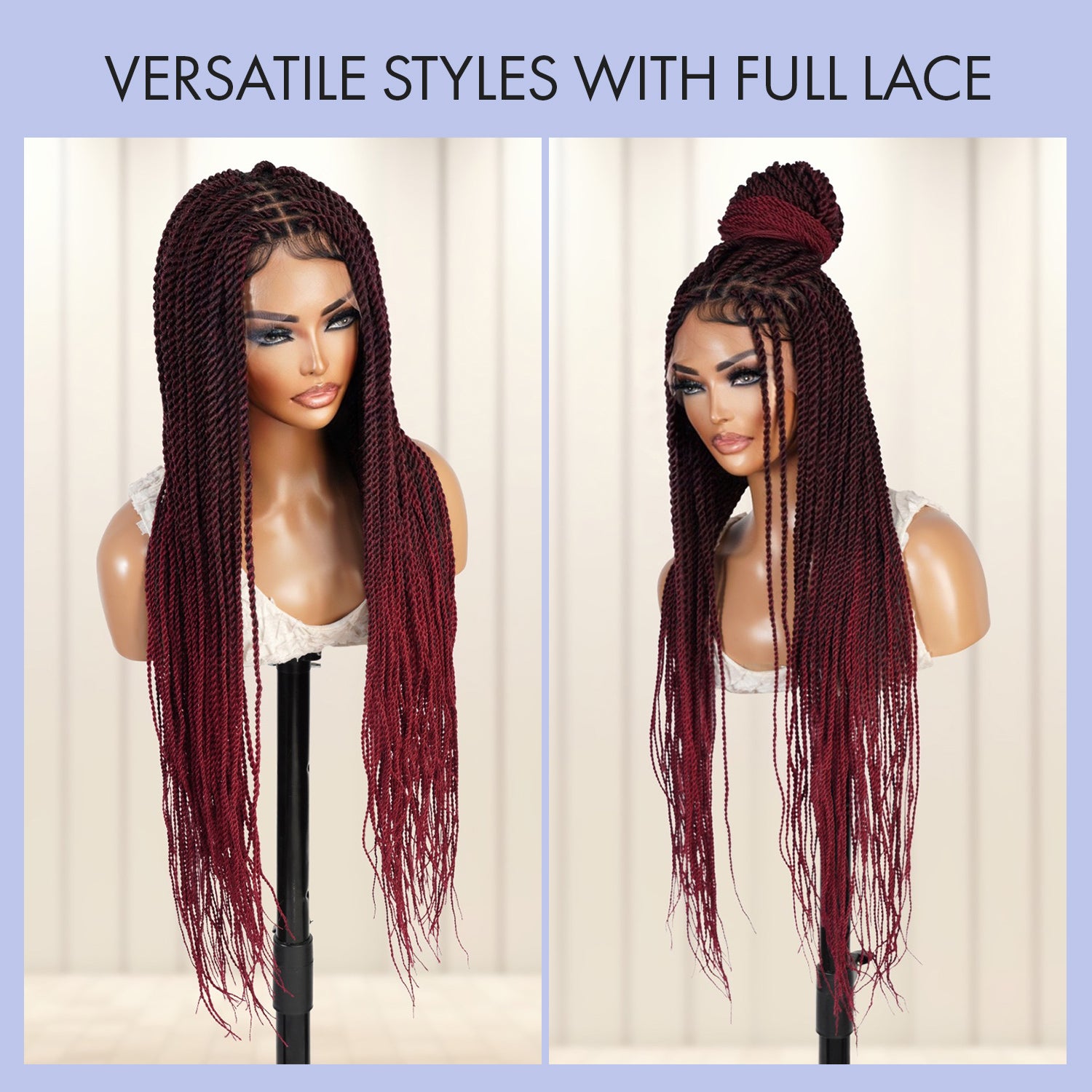 Authentic Glueless Full Lace Braided Wig Medium Knotless Senegalese Twist 1B/BUG 26" BW Unit2