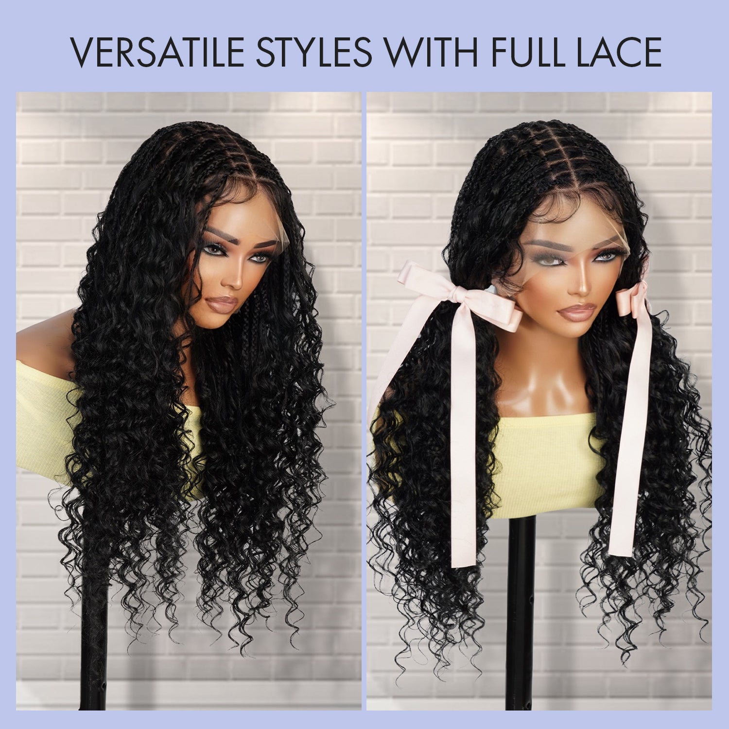 Authentic Glueless Full Lace Braided Wig Small Knotless Boho Box Braid Loose Curl 1B 24" BW Unit4