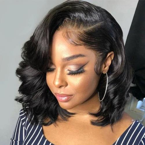 UpScale 100% Human Hair Pre Plucked 13x4 Lace Frontal Wig Wavy Bob 14"
