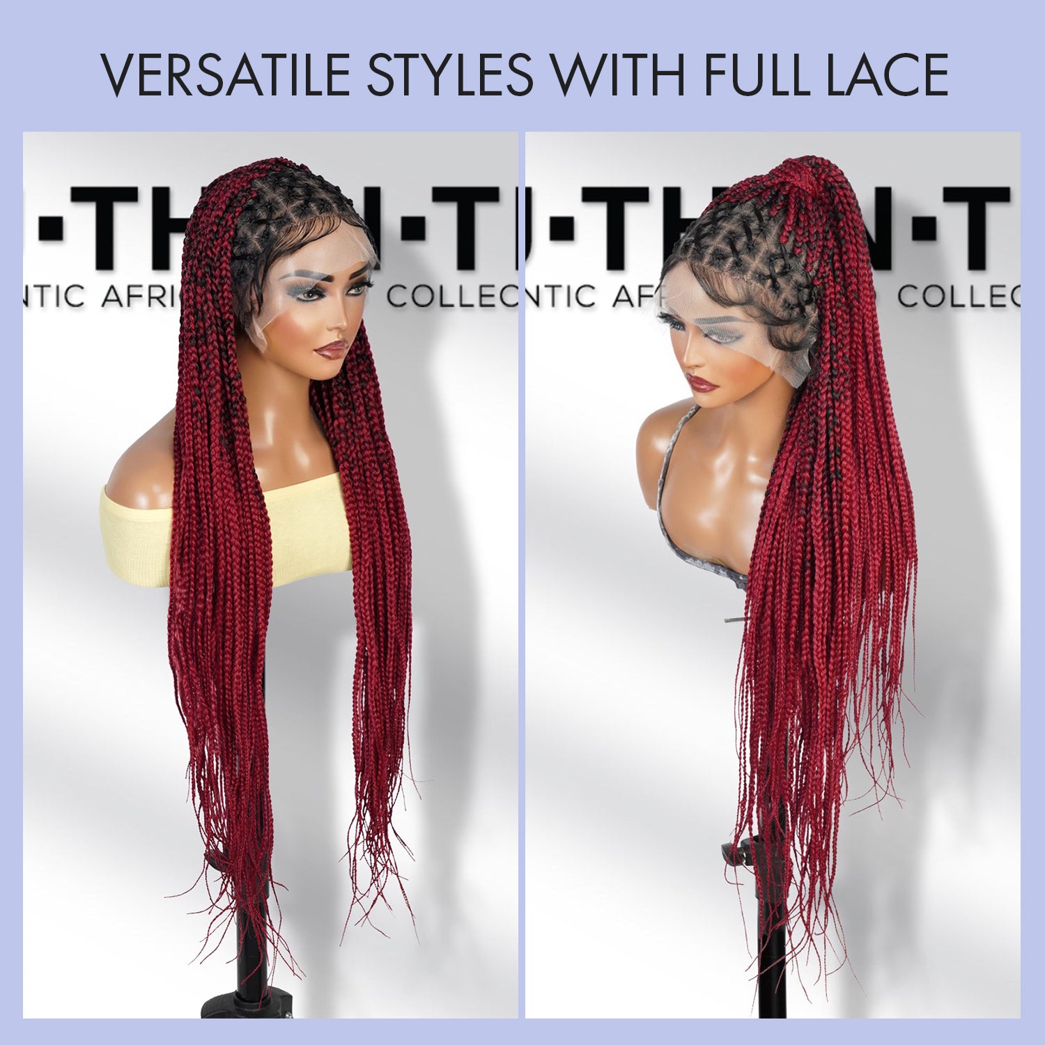 Authentic Glueless Full Lace Braided Wig Large Crisscross Frontal Knotless Box Braid 1B/BUG 36" BW Unit1