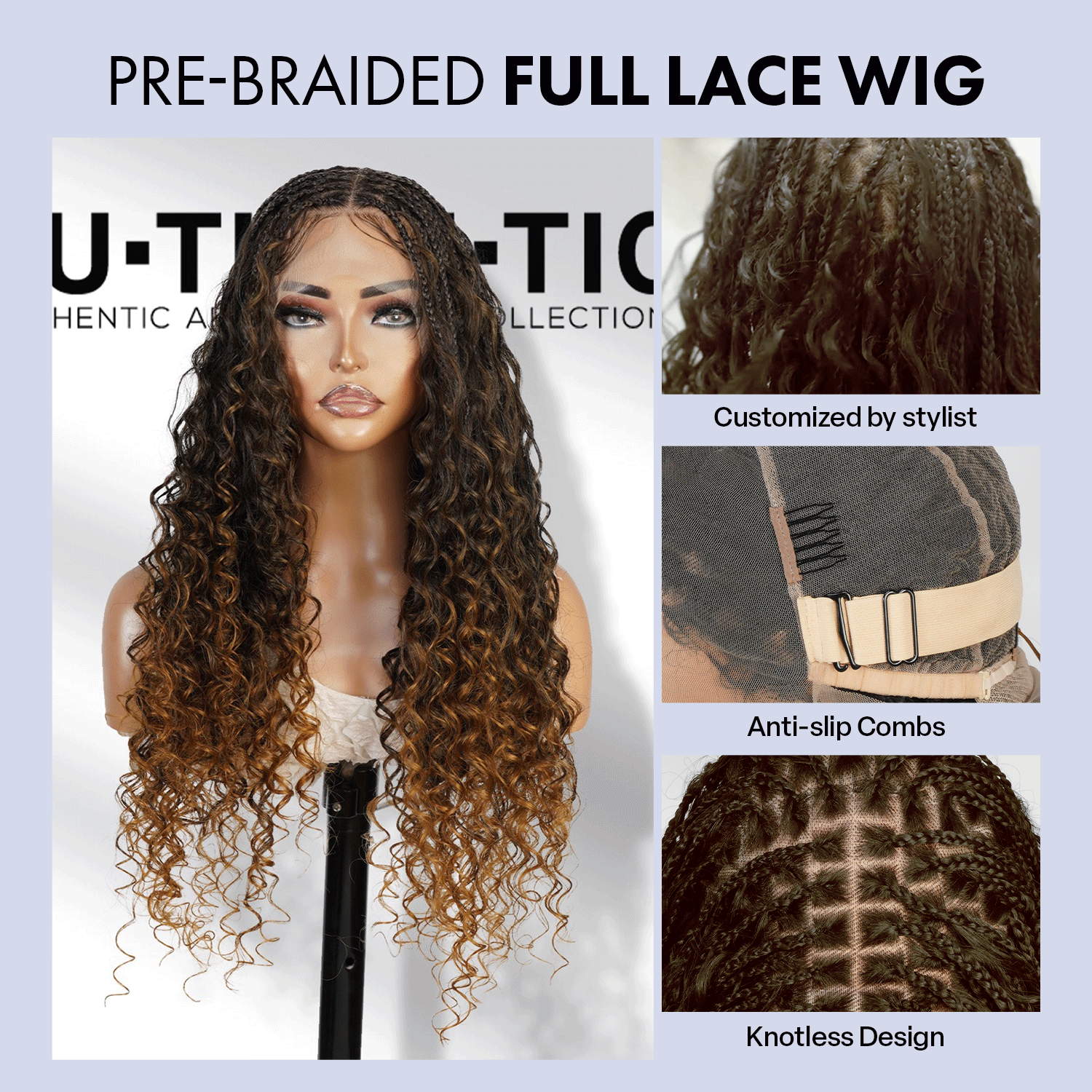 Authentic Glueless Full Lace Braided Wig Small Knotless Boho Box Braid Loose Curl 1B/27 24" BW Unit4