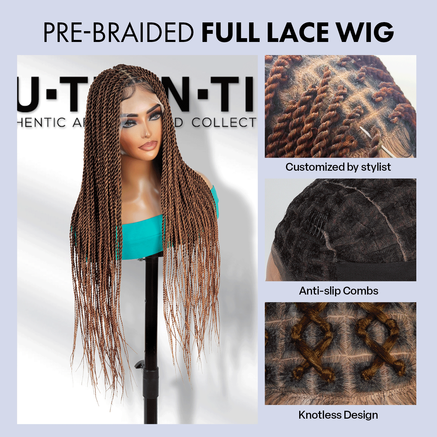 Authentic Glueless Full Lace Braided Wig Medium Knotless Senegalese Twist 1B/27 26" BW Unit2