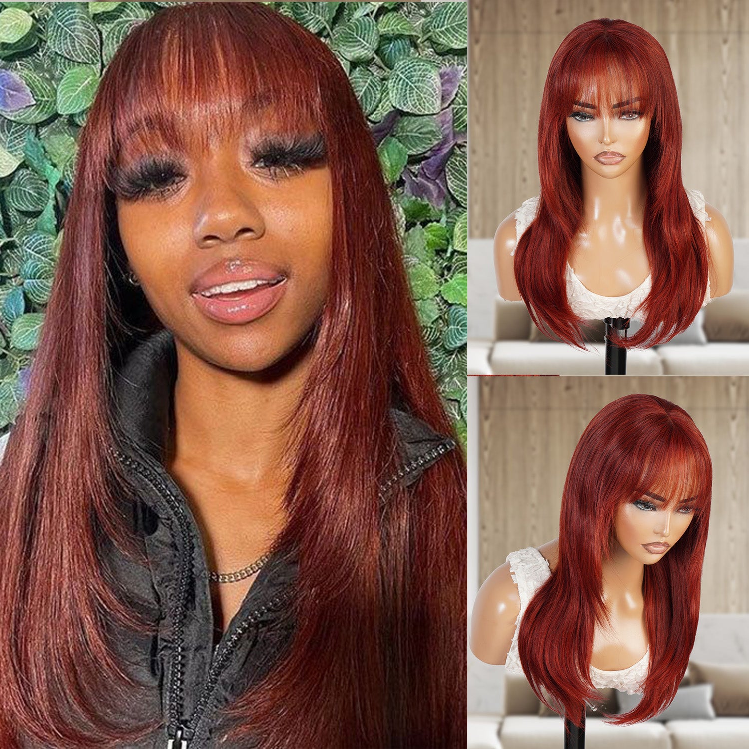 100% Human Hair Wear and Go Pre Cut Pre Plucked Glueless 13x4 Lace Front Wig Layered Straight with Bang #33 18"