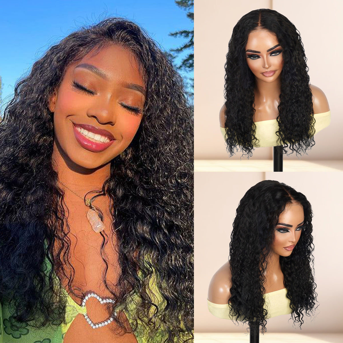 100% Human Hair Wear and Go Pre Cut Pre Plucked Glueless 7x5 Closure Wig Water Wave Natural 20"