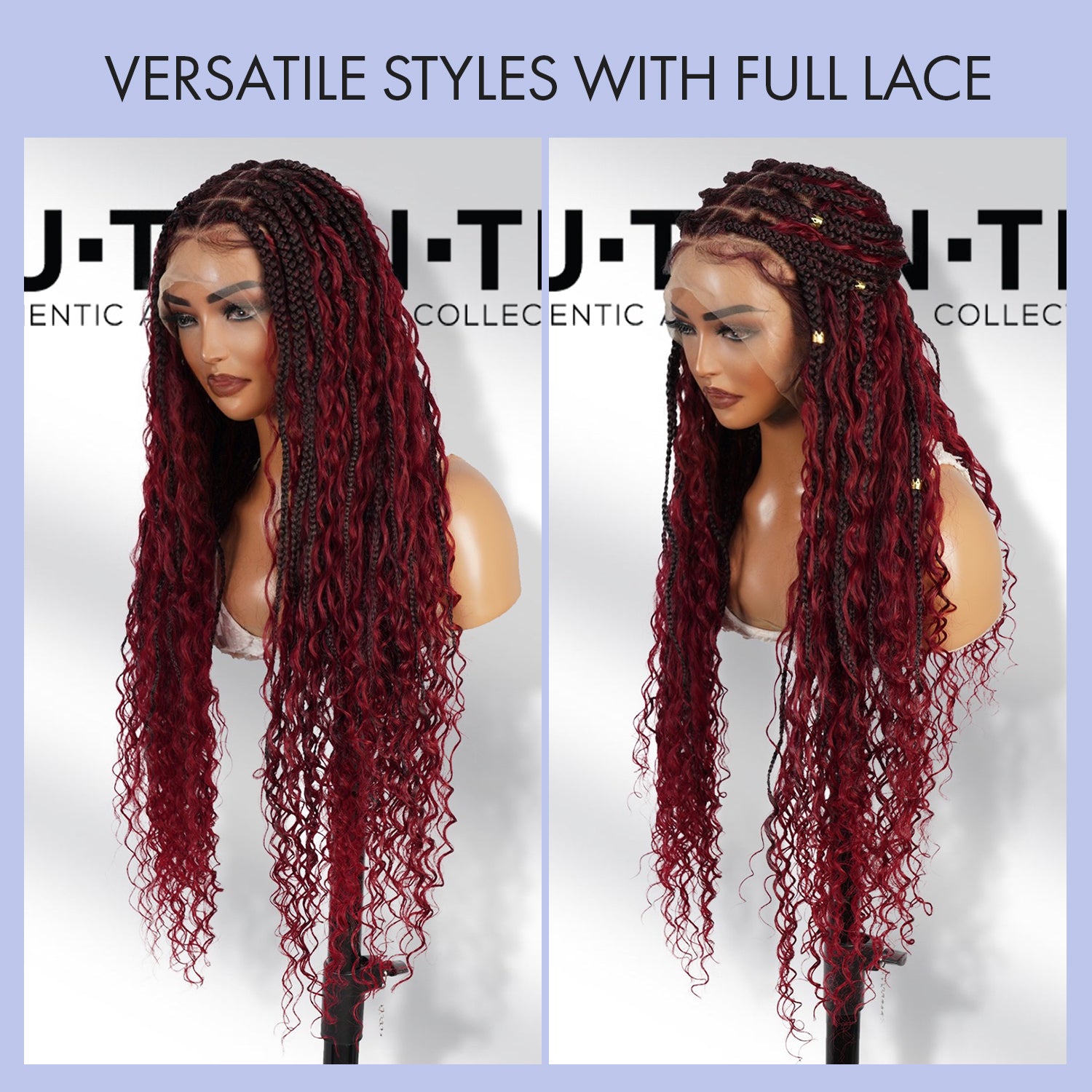 Authentic Glueless Full Lace Braided Wig Medium Knotless Boho Box Braid Deep Twist 1B/BUG 32" BW Unit3
