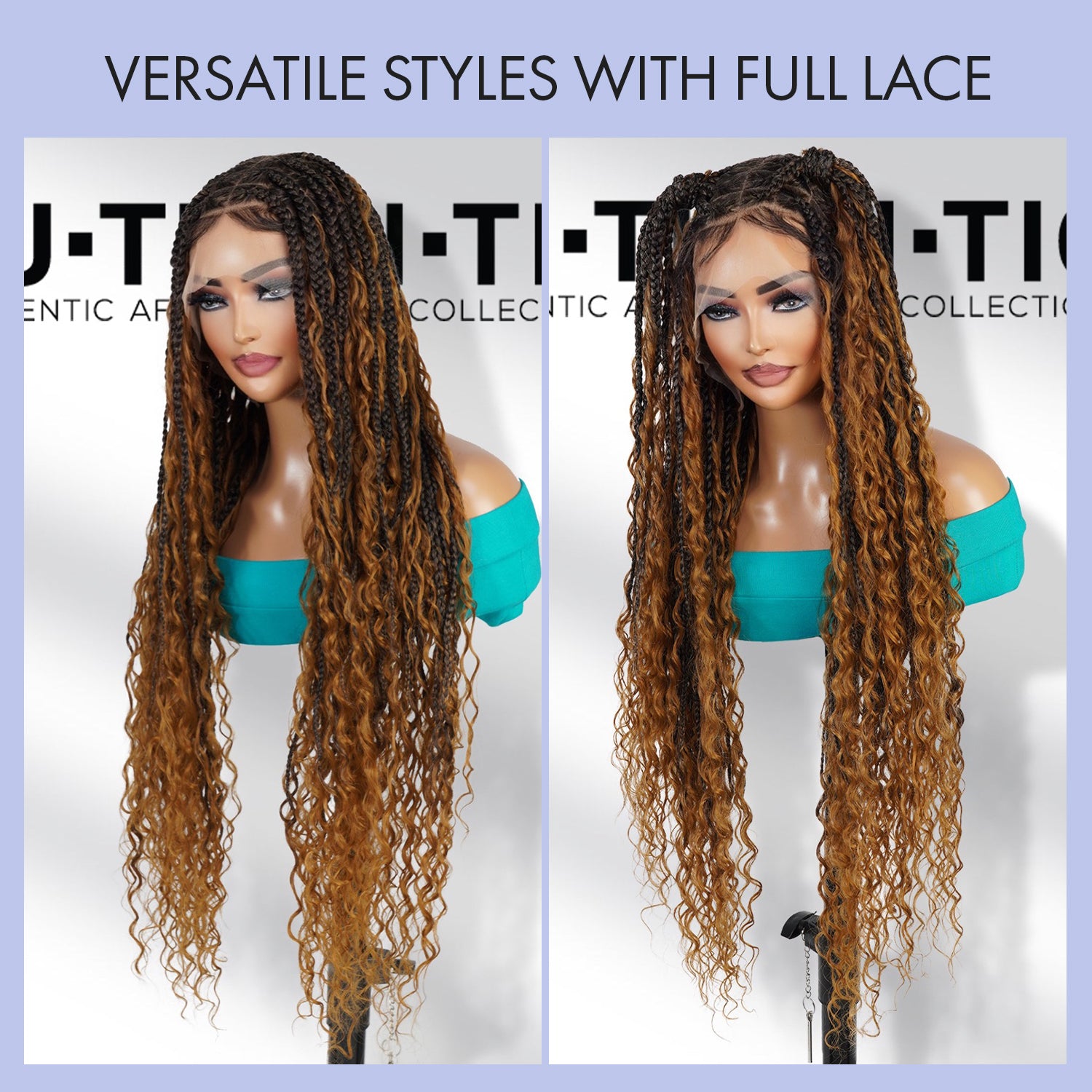 Authentic Glueless Full Lace Braided Wig Medium Knotless Boho Box Braid Deep Twist 1B/27 32" BW Unit3