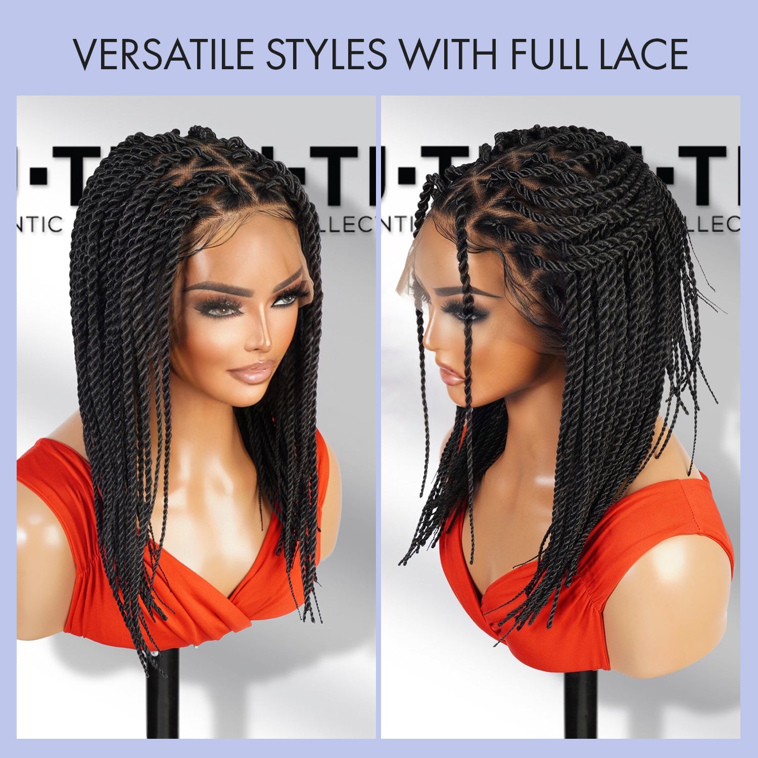 Authentic Glueless Full Lace Braided Wig Medium Knotless Senegalese Twist Triangle Parts 1B 14" BW Unit18