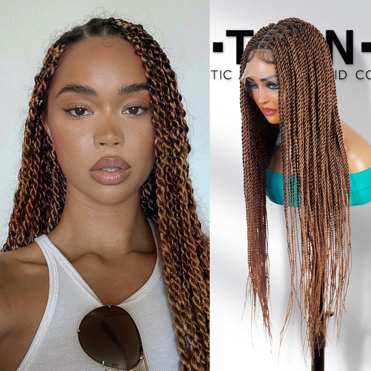 Authentic Glueless Full Lace Braided Wig Medium Knotless Senegalese Twist 1B/27 26" BW Unit2