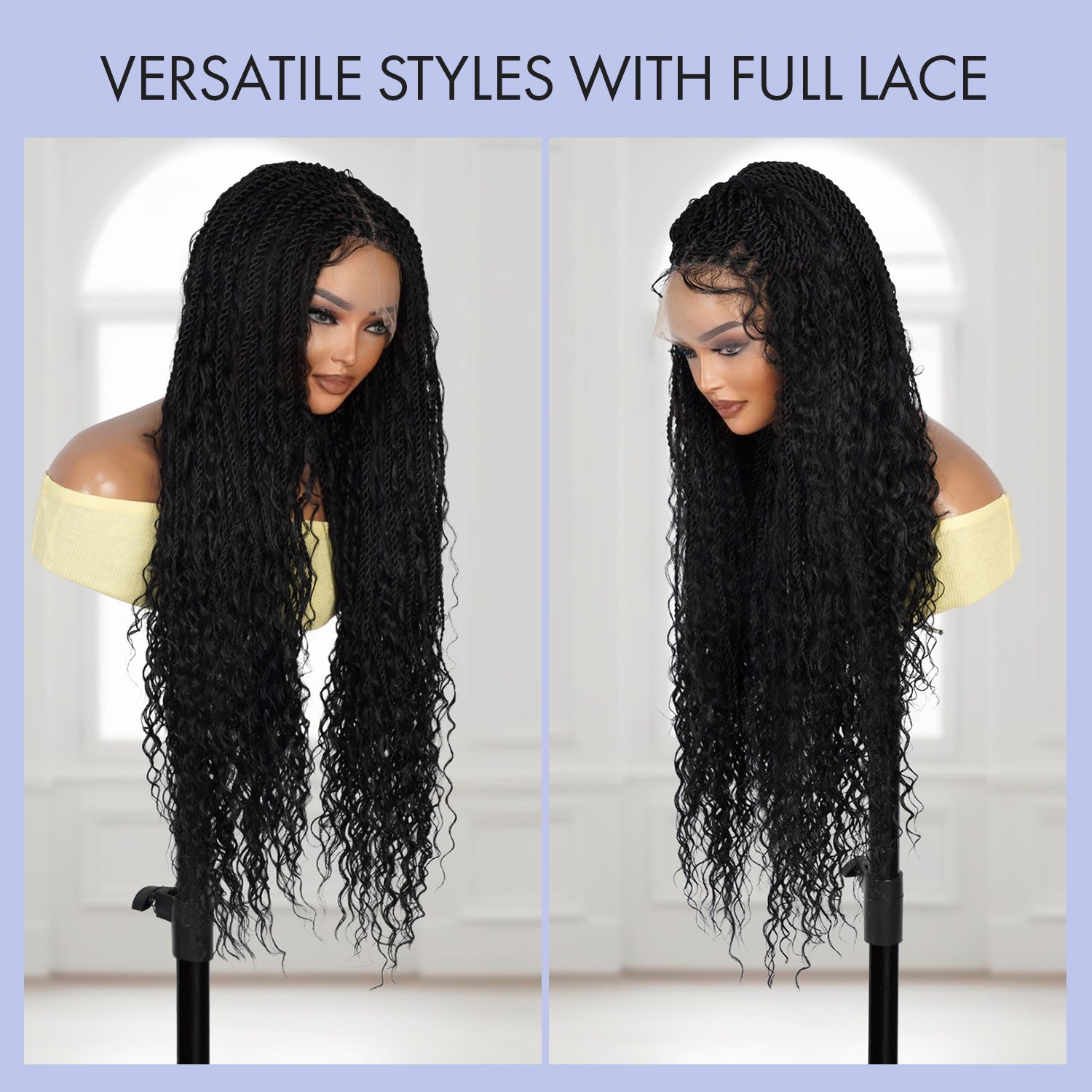 Authentic Glueless Full Lace Braided Wig Small Knotless Boho Island Twist Deep Bulk 1B 32" BW Unit16