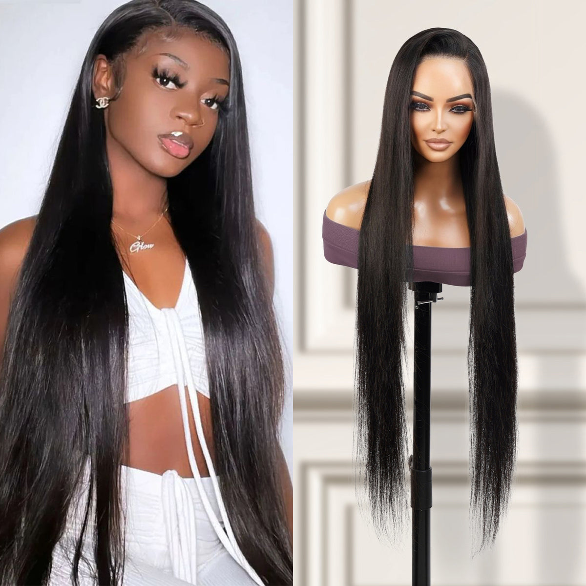 UpScale 100% Human Hair Glueless HD Swiss Lace 13x4 Lace Frontal Wig Super Long Straight 34"