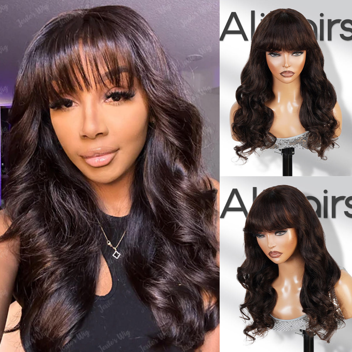 100% Human Hair Wear and Go Pre Cut Pre Plucked Glueless 13x5 Closure Wig Body Wave with Bang #2 20"