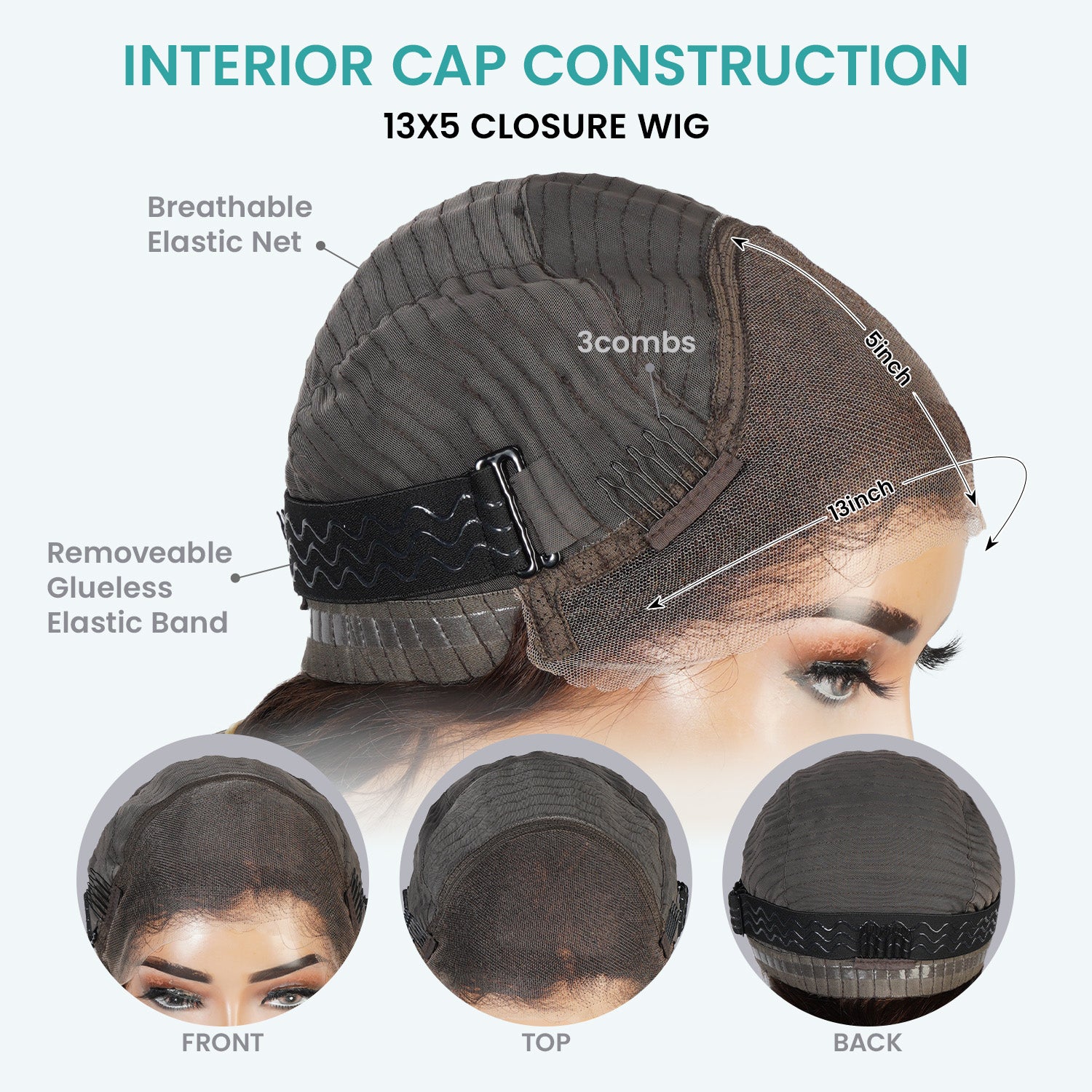 100% Human Hair Wear and Go Pre Cut Pre Plucked Glueless 13x5 Lace Front Wig Straight with Bang Brown 22"