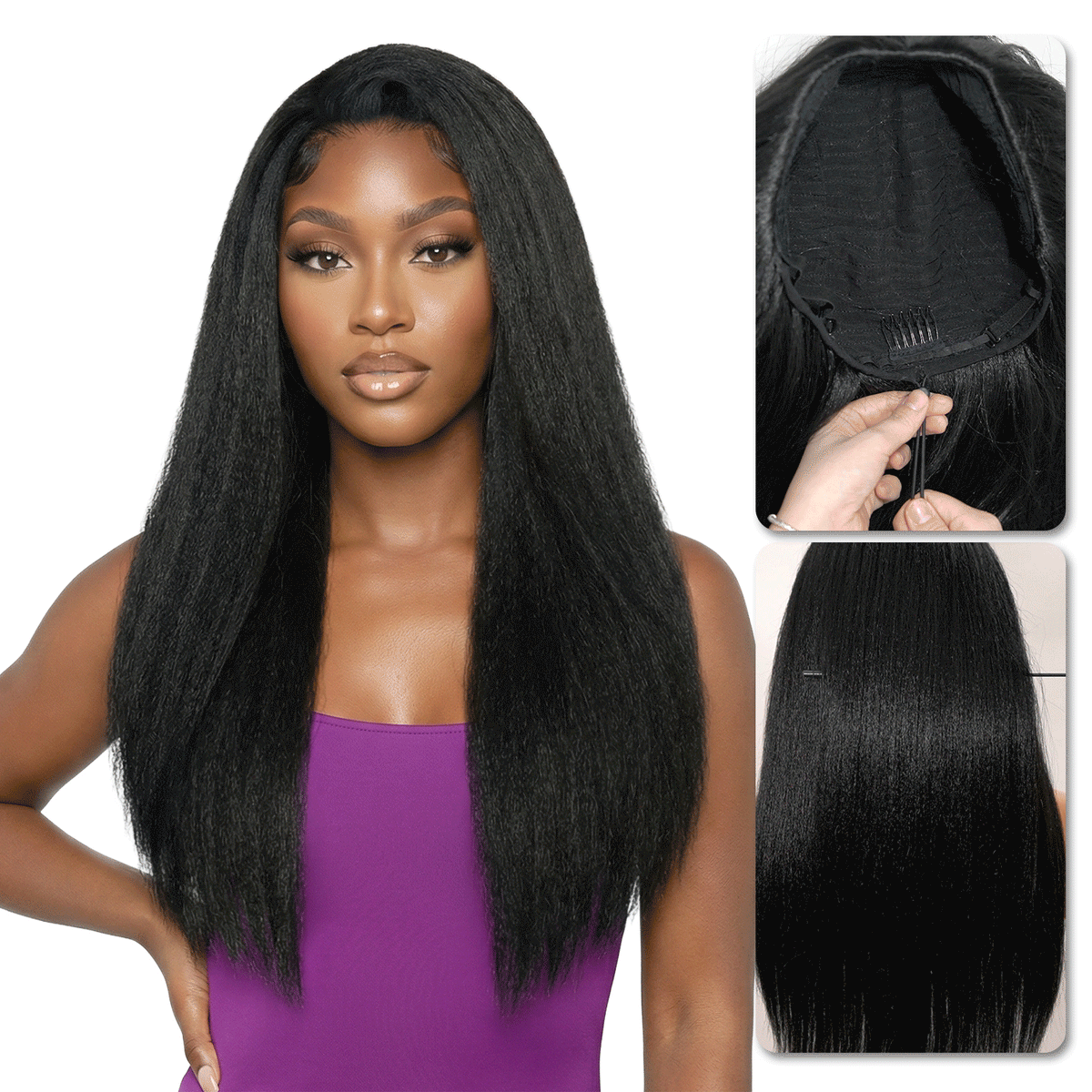 The Stylist Human Hair Blend Perfect Blend Kinky Straight Textured Drawstring Half Wig Brielle