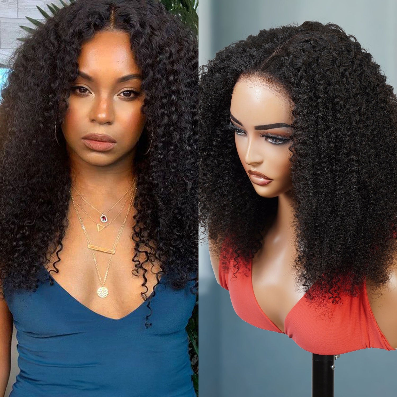 UpScale 100% Human Hair Wear and Go Pre Bleached Pre Cut Pre Plucked Glueless 5x5 Closure Wig Kinky Curly 16"