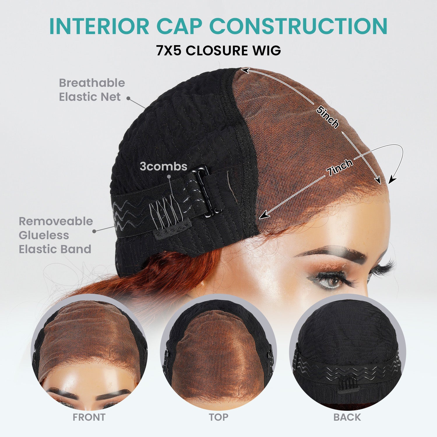 100% Human Hair Glueless 7x5 Closure Wig Body Wave with Bang TP1B/27 22"