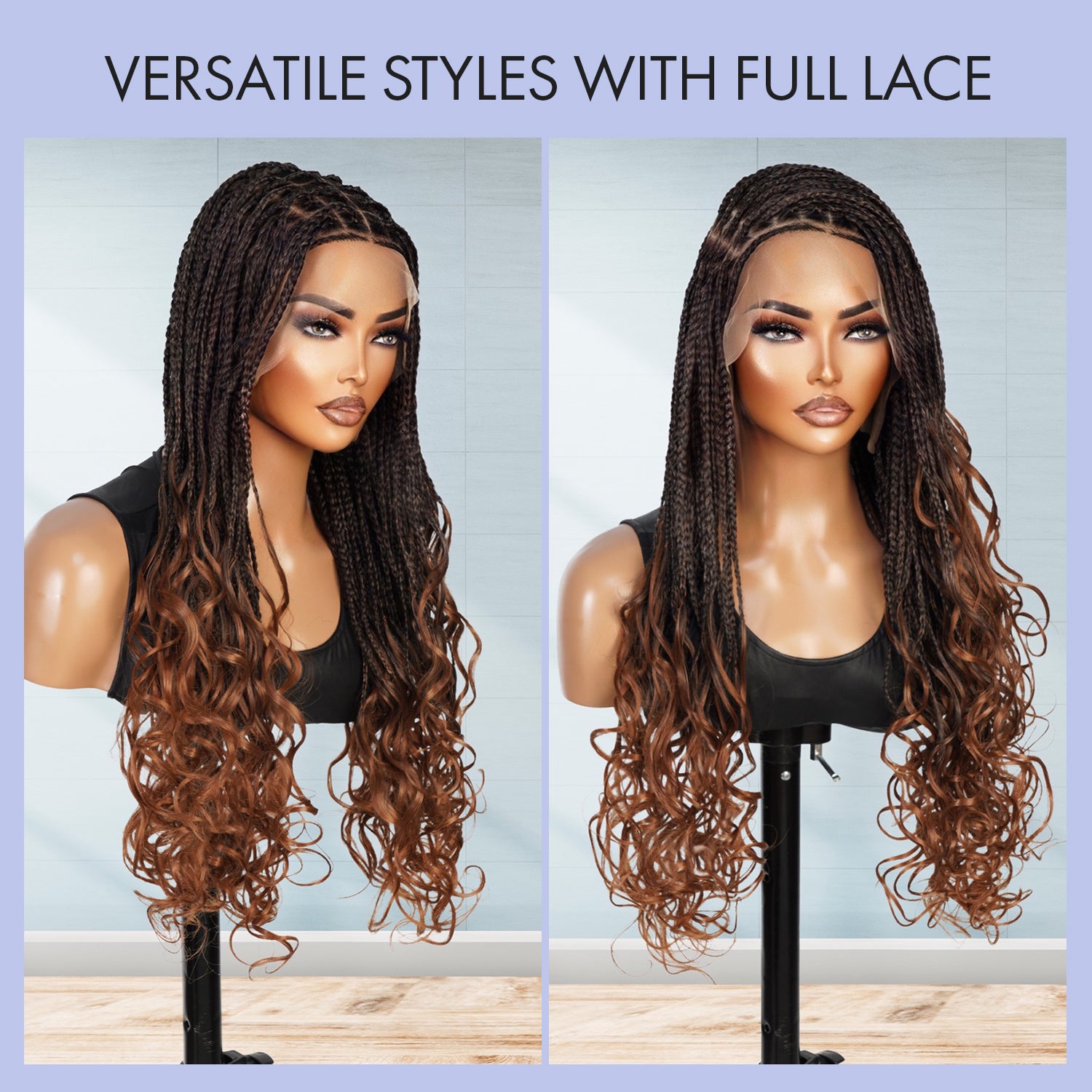 Authentic Glueless Full Lace Braided Wig Small Knotless Goddess Box Braids French curl Curly Tips 1B/30 28" BW Unit8