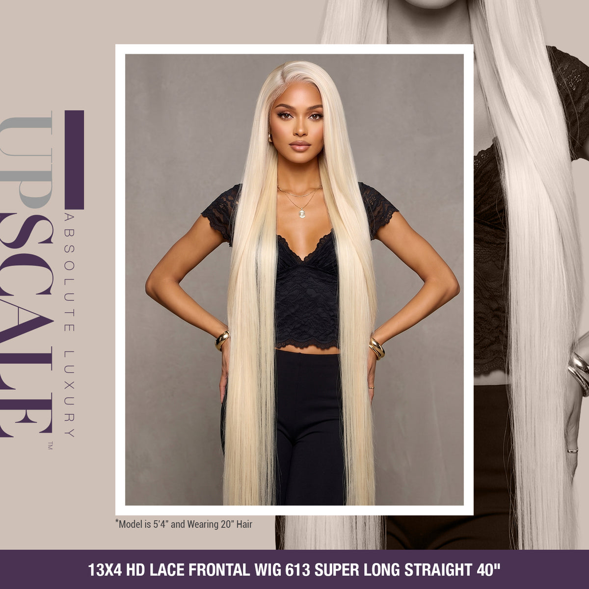 UpScale 100% Human Hair HD Swiss Lace 13x4 Lace Frontal Wig Super Long Straight 40"
