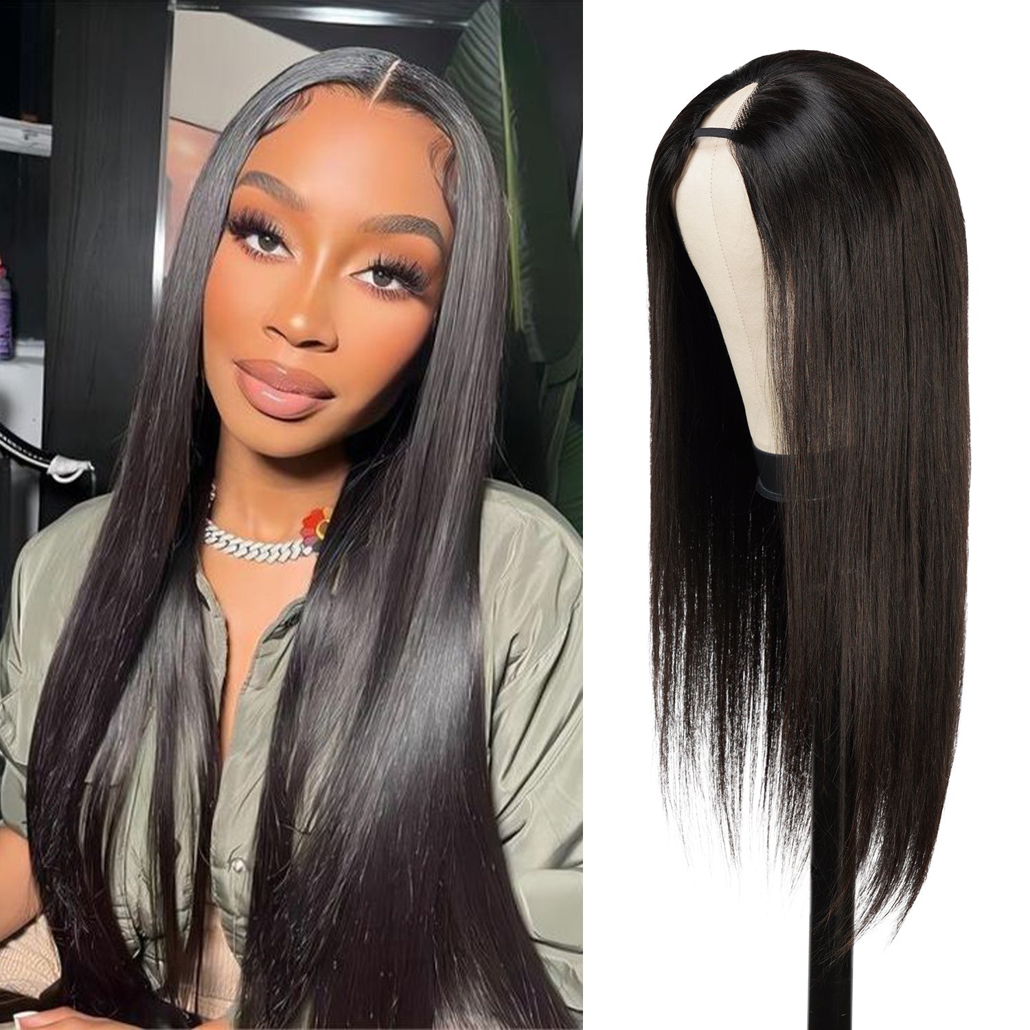 Diva Queen Virgin Human Hair Hand Tied V-Part Clip Wig Straight 20"