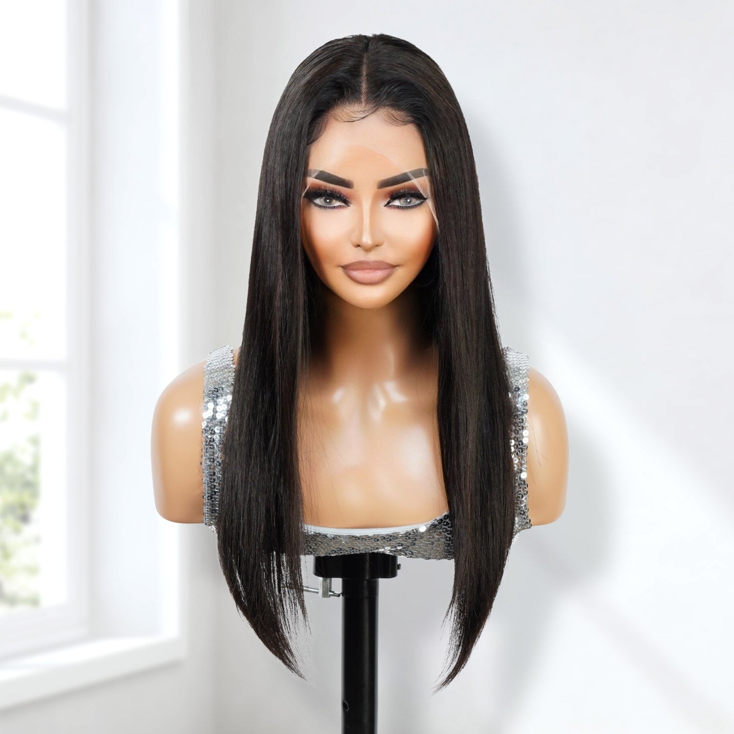 Upscale 100% Human Hair Full Lace Wig Straight 18"