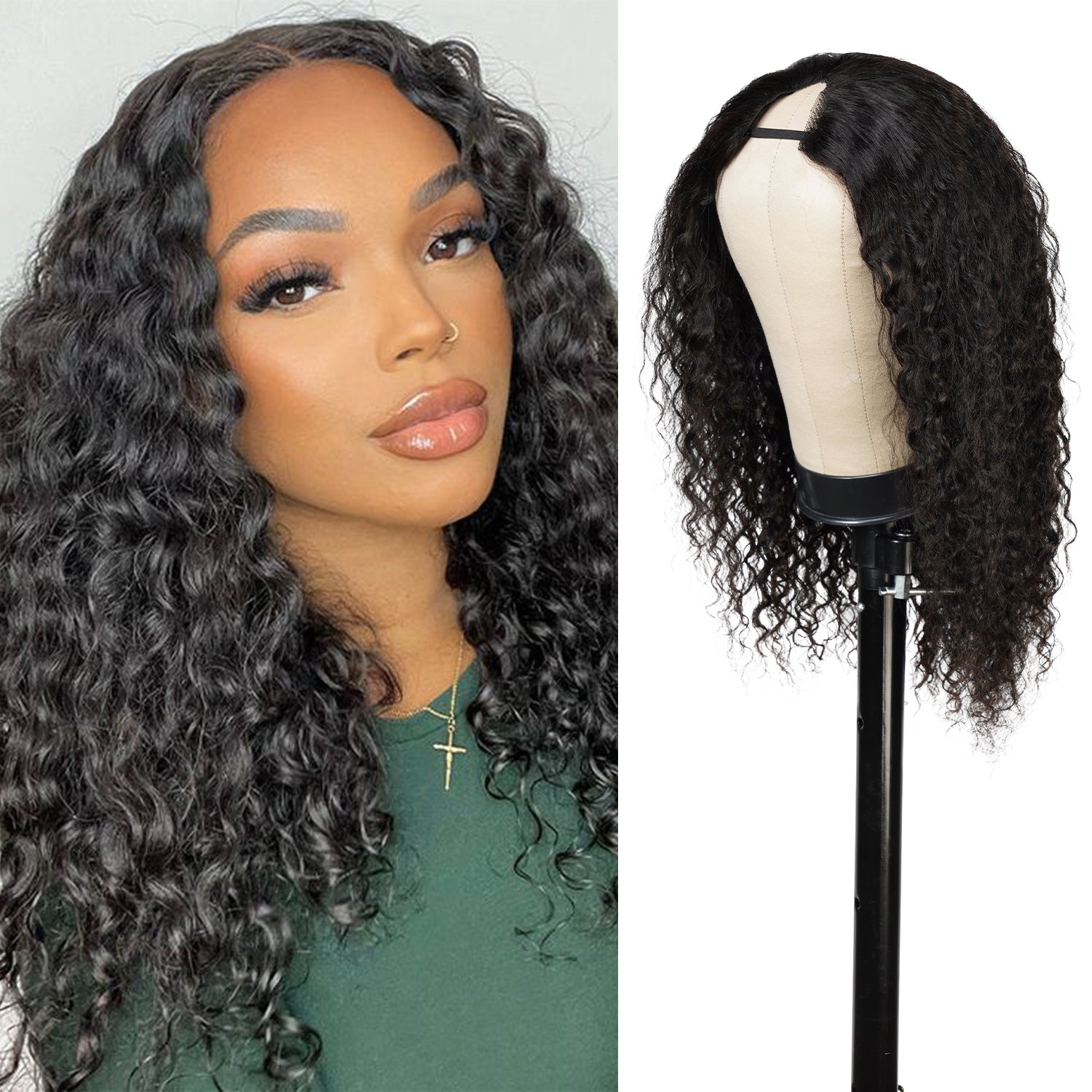 Diva Queen Virgin Human Hair Hand Tied V-Part Clip Wig Jerry Curl 16"