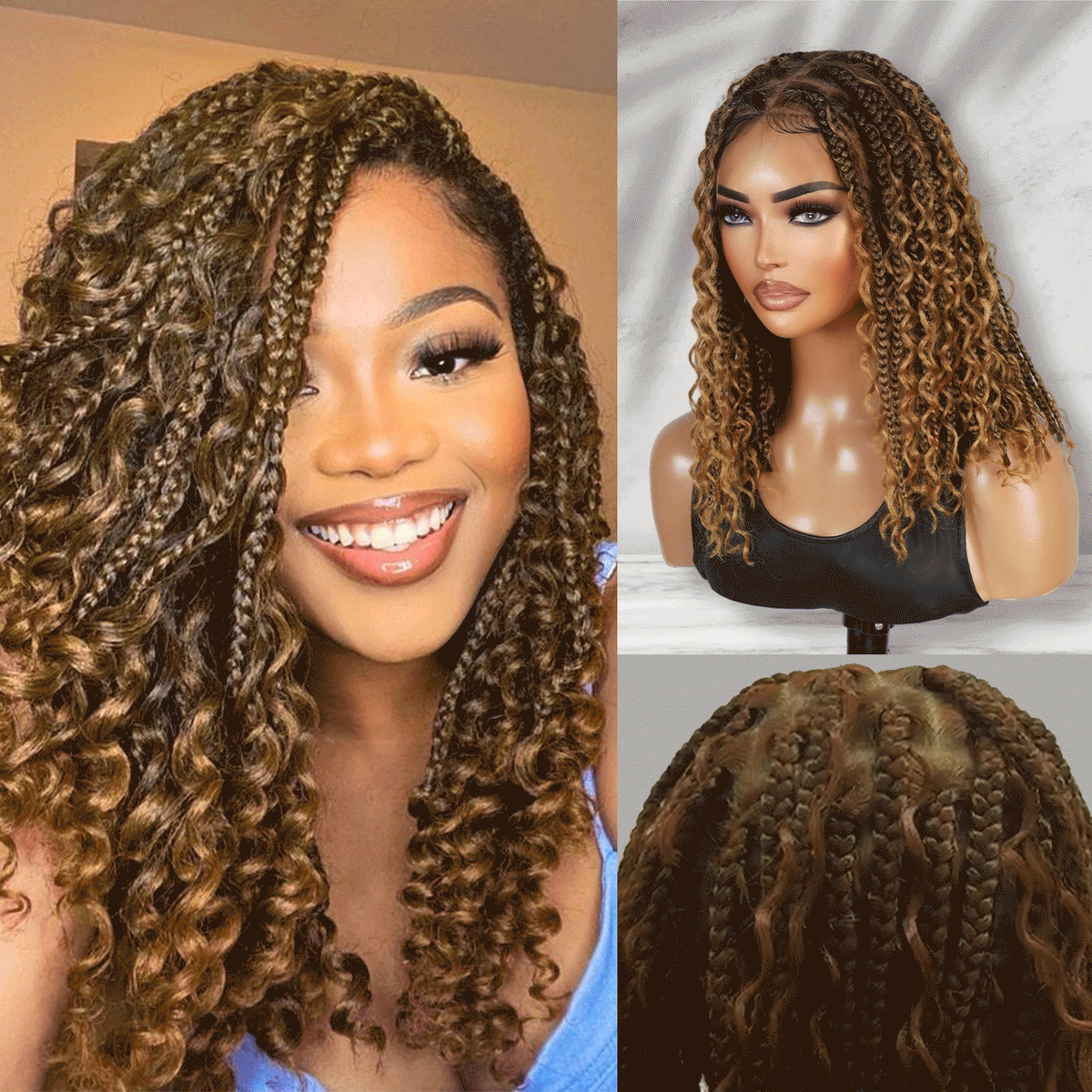 Authentic Glueless Full Lace Braided Wig Medium Knotless Boho Box Braid Deep Bulk Bob 1B/27 12" BW Unit5